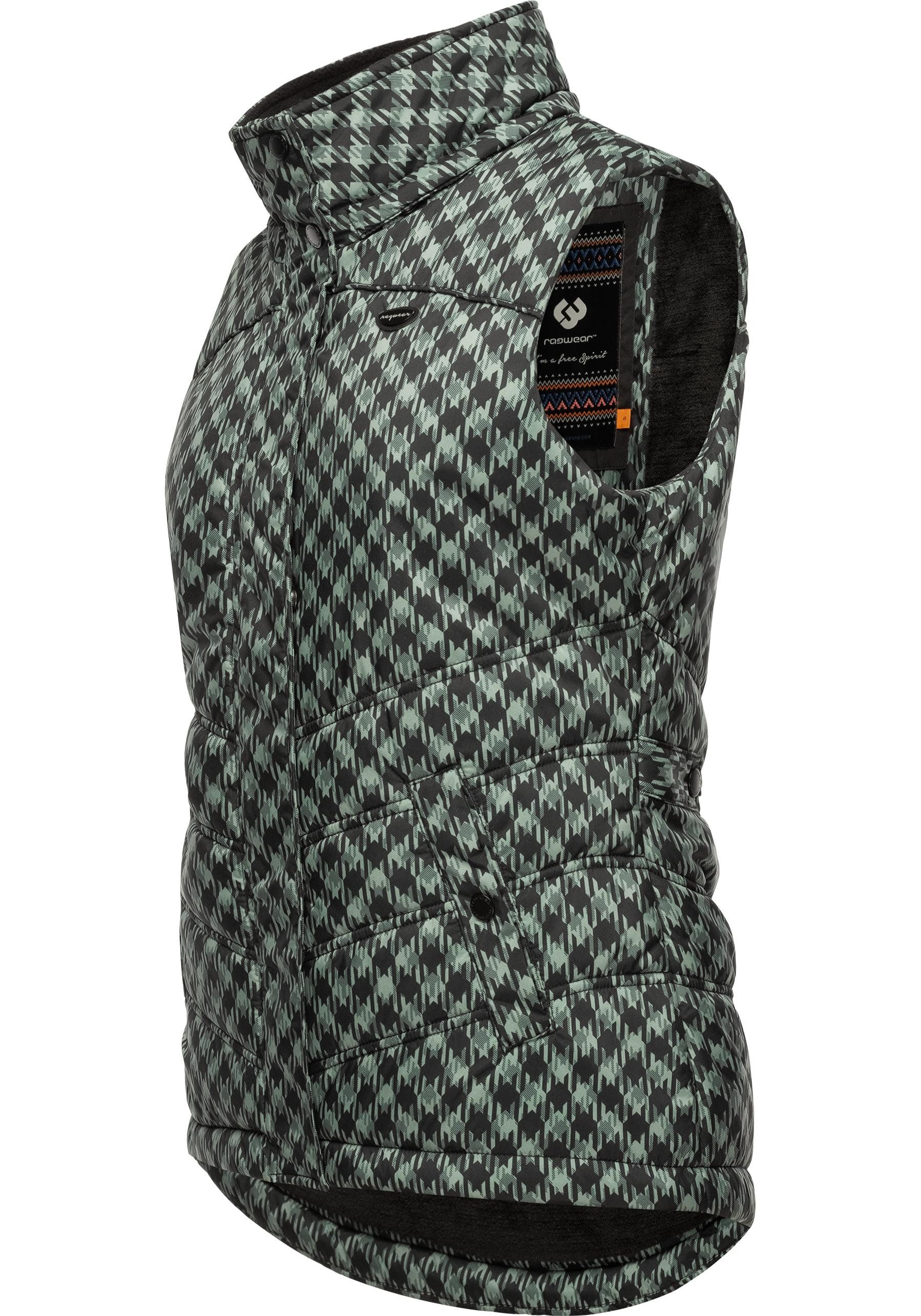 Ragwear Steppweste Hesty Print Weste mit abnehmbarer Kapuze und Hahnentritt Muster