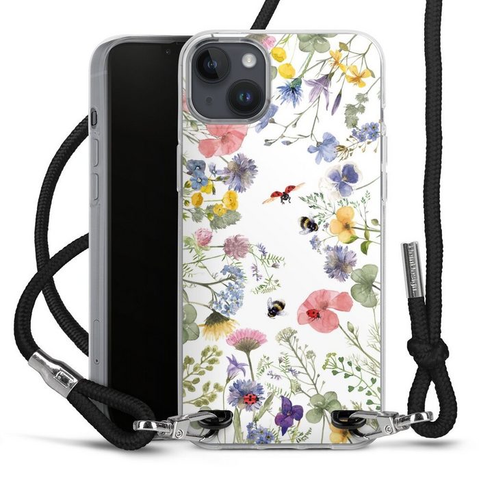 DeinDesign Handyhülle Biene Blumen Muster Bunte Frühlingsblumen und Bienen Apple iPhone 14 Plus Handykette Hülle mit Band Case zum Umhängen