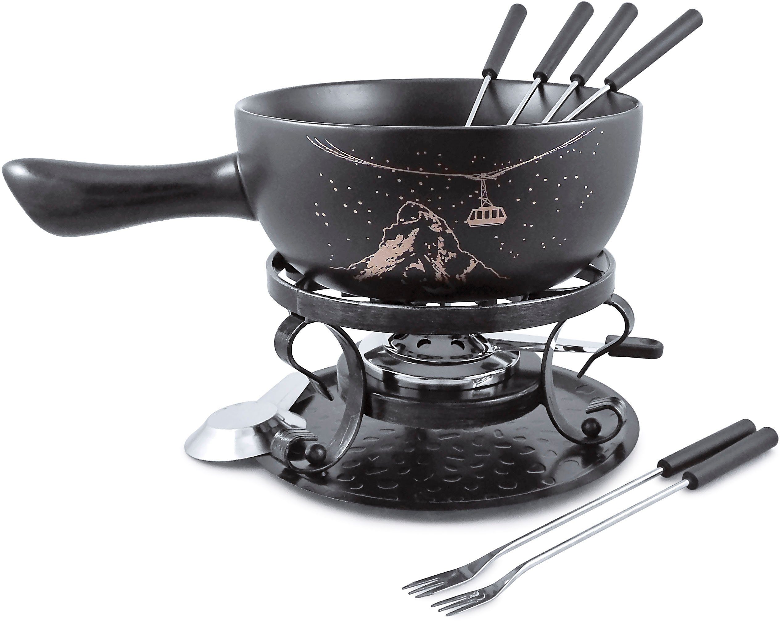 SWISSMAR Fondue Gruyére, 2,65 l, Käsefondue, Keramik/Schmiedeeisen, 9-teilig, inkl. 6 Fonduegabeln