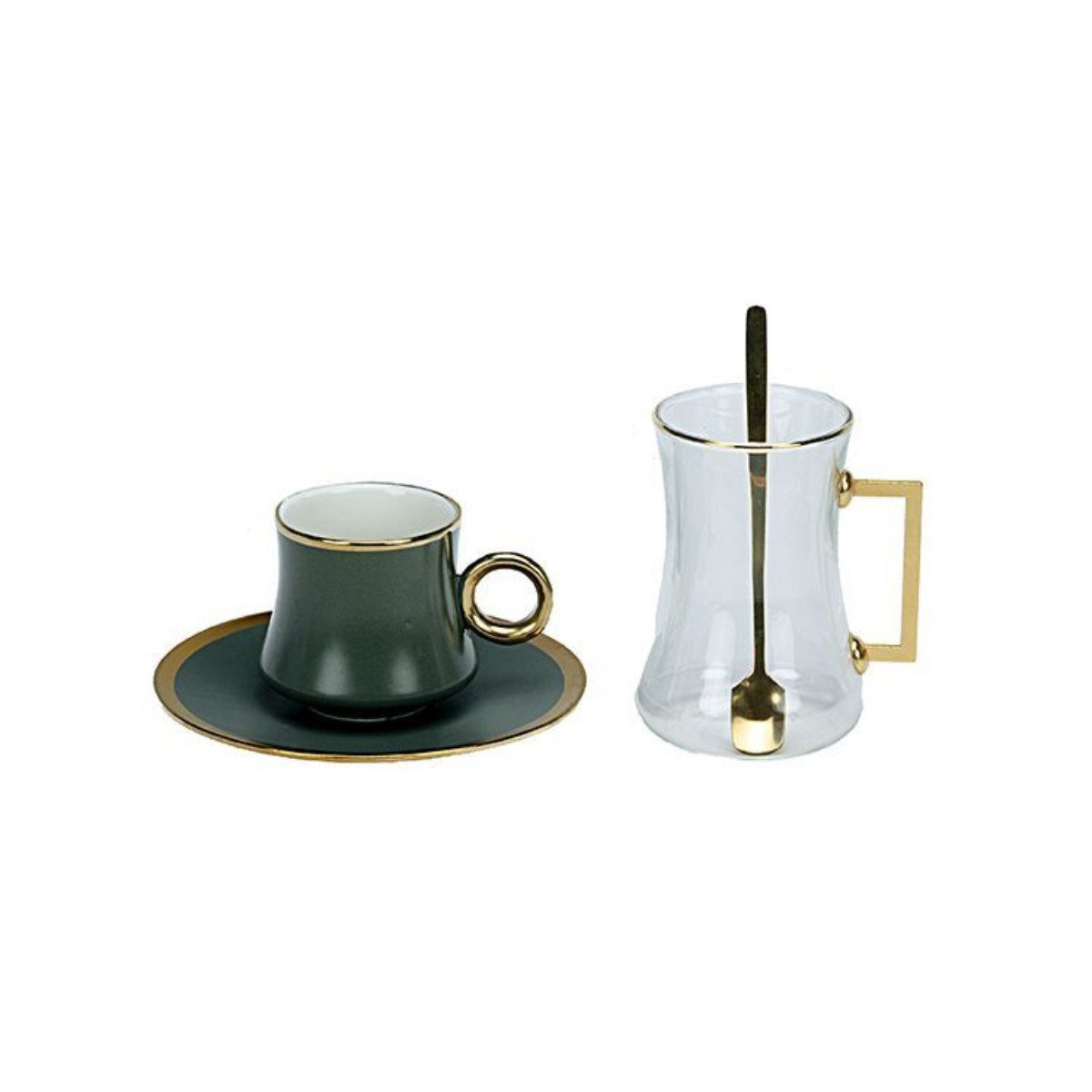 Bricard Teeglas -Espresso Set 24teilig Grau-Gold inkl. Löffel und Untertasse
