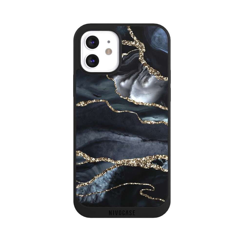 NIVOCASE Handyhülle Glitzer Look Marmor Trends Dark marble gold Glitter look, Apple iPhone 12 Handyhülle Hülle NIVOpure Case Schwarz