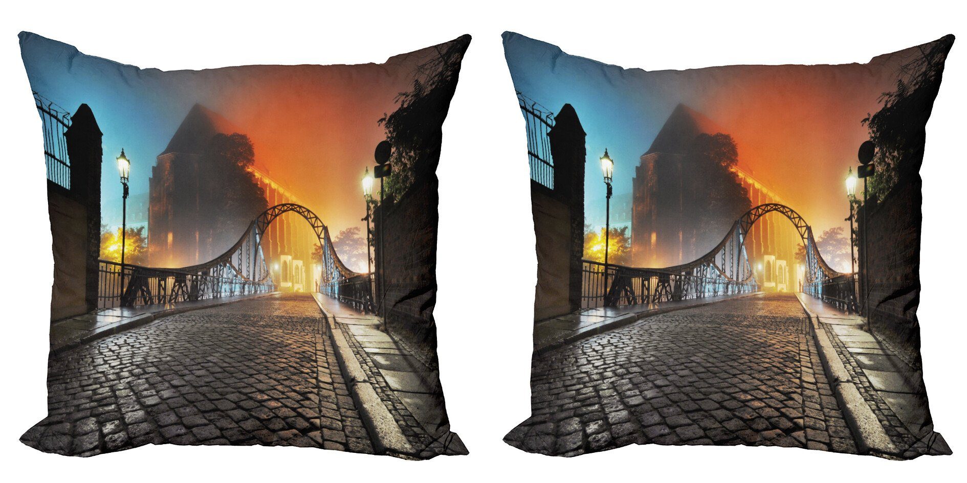Kissenbezüge Modern Accent Doppelseitiger Digitaldruck, Abakuhaus (2 Stück), Jahrgang Old Town Bridge Nacht