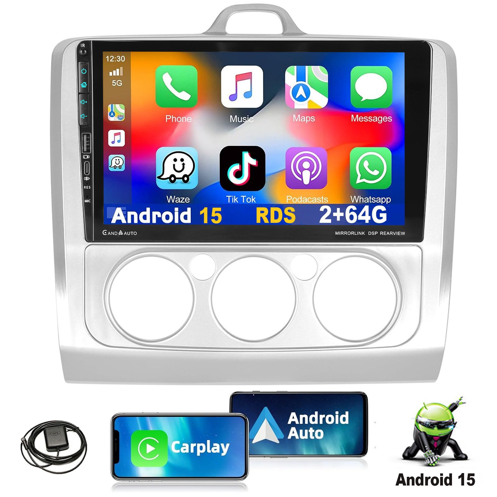 ESSGOO DAB+ 4+64G Carplay Android 15 Für Ford Focus MK2 MK II 2004-2011 Autoradio (RDS, 4+64GB(optional), Digitalradio (DAB), FM, AM, Carplay Android Auto Bluetooth EQ USB GPS Navi WIFI IPS Touchscreen)