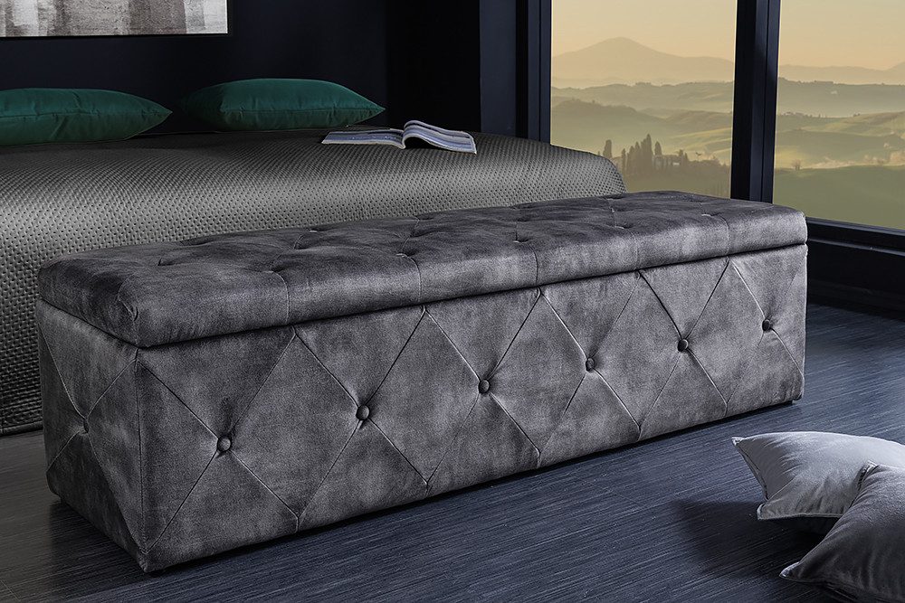 riess-ambiente Bettbank EXTRAVAGANCIA 140cm grau (Einzelartikel, 1-St), Polsterbank · Schlafzimmer · Samt · mit Stauraum · Flur · Chesterfield