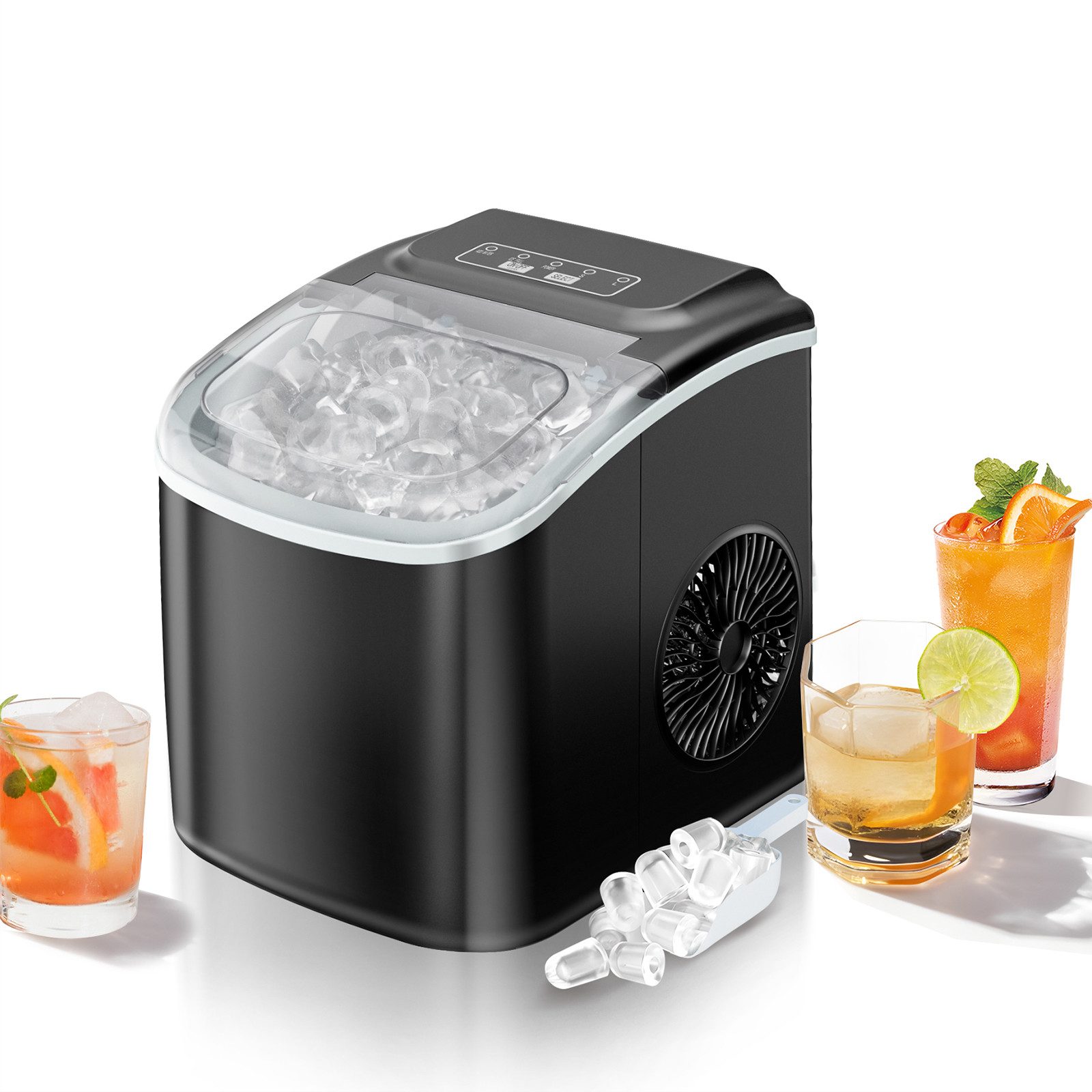 DollarDash Eismaschine 12kg/24h, 9 Würfel in 6 Min, 2 Kugelgrößen, Autoreinigung, 1,9 l, Leiser Betrieb unter 40 dB, kompakt, ideal für Küche, Büro, Camping