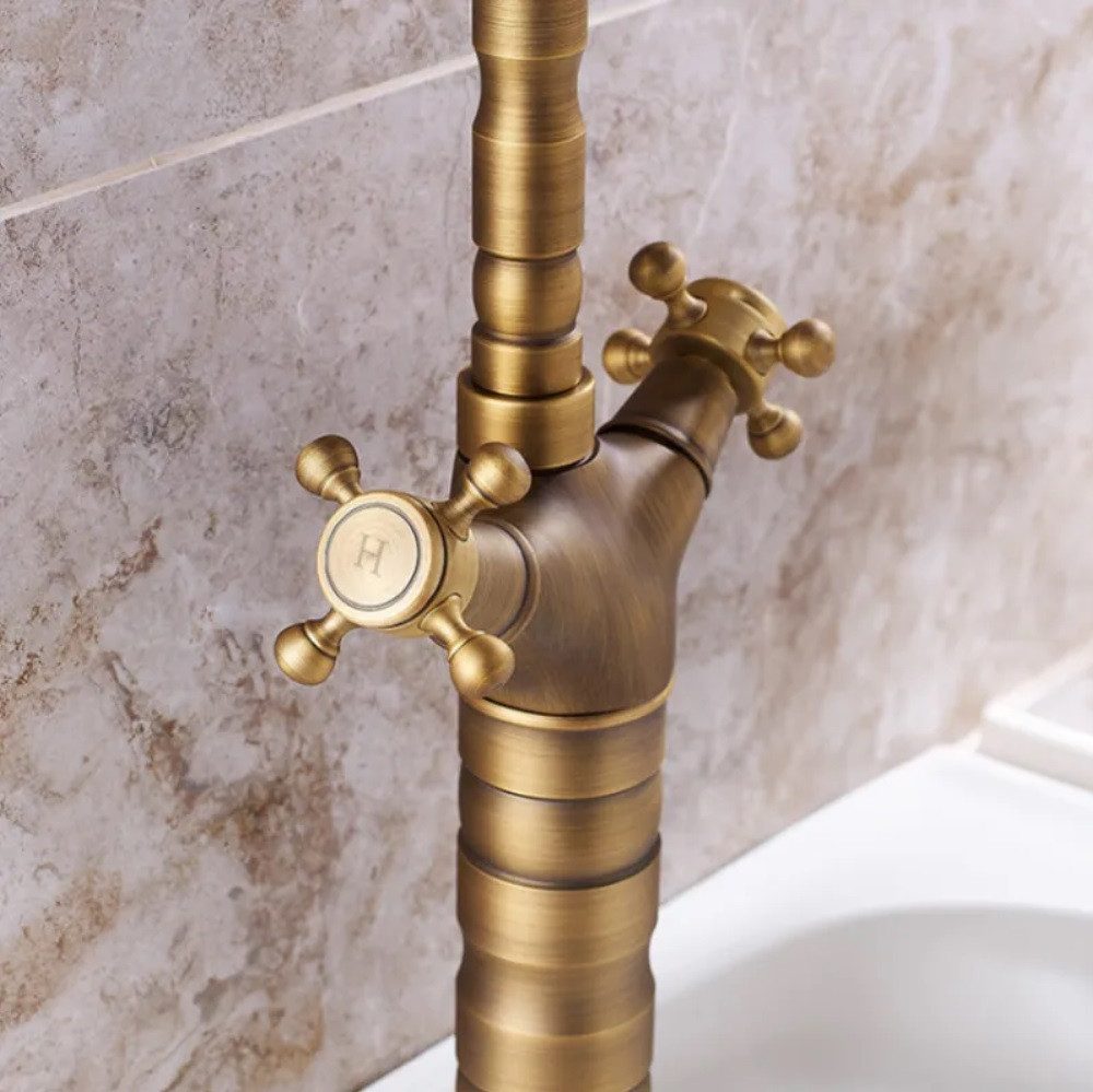 wohnwerk.idee Badarmatur Waschbeckenarmatur Wasserhahn Gold Schwarz Vintage Antik Rustico