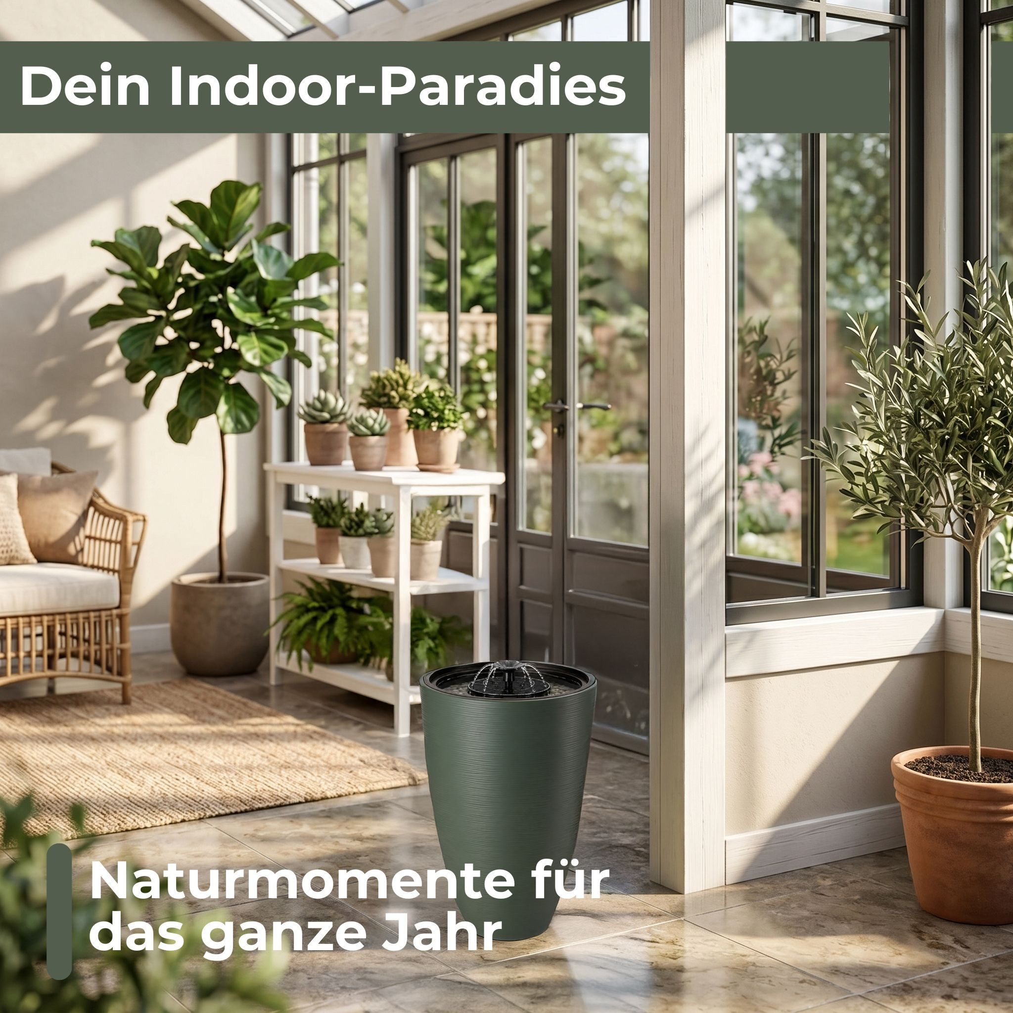 matches21 HOME & HOBBY Wasserspiel Solar LED Springbrunnen Premium Set mit Akku - teegrün, Ø 39 x 42 cm, (1 tlg), Solarbrunnen als Garten und Balkon Zierbrunnen