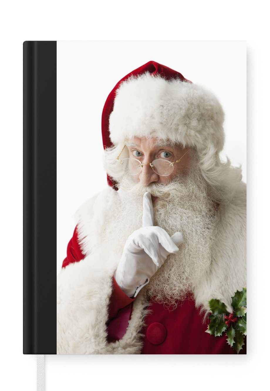 MuchoWow Notizbuch Der Weihnachtsmann mit dem Finger auf dem Mund, Journal, Merkzettel, Tagebuch, Notizheft, A5, 98 Seiten, Haushaltsbuch
