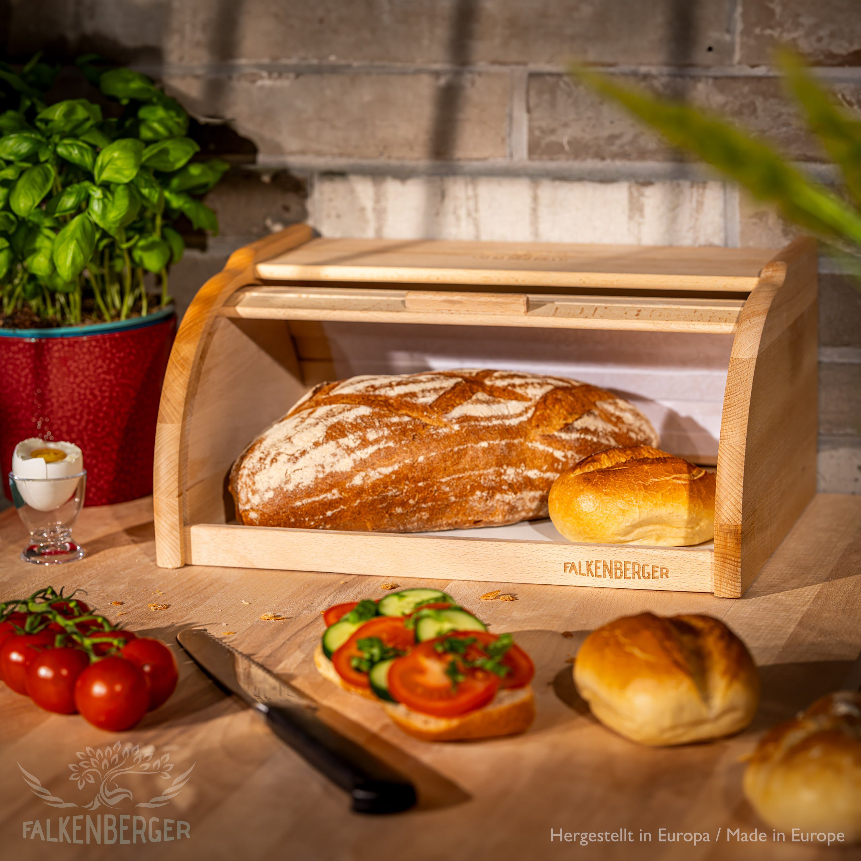 XL mit Teilig), Brot für Brotbox 38,2x28,2x18cm, Handmade Roll-Deckel Brotkasten FALKENBERGER Brotkasten Holz, traditionell Rollbrotkasten 1 (1-tlg.,