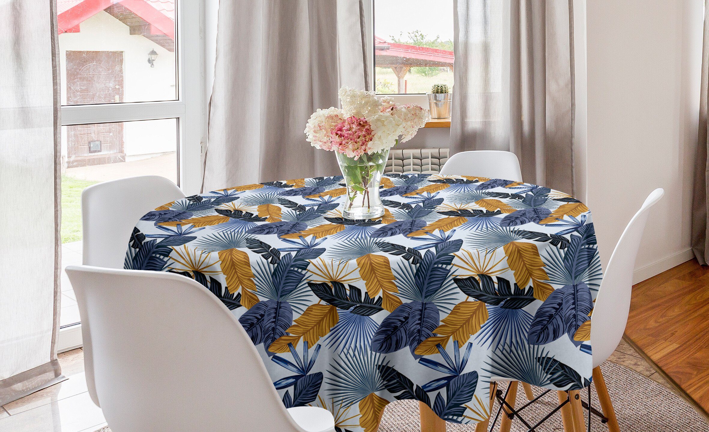 Abakuhaus Tischdecke Kreis Tischdecke Abdeckung für Esszimmer Küche Dekoration, Hawaii Strand Flora Muster Aloha
