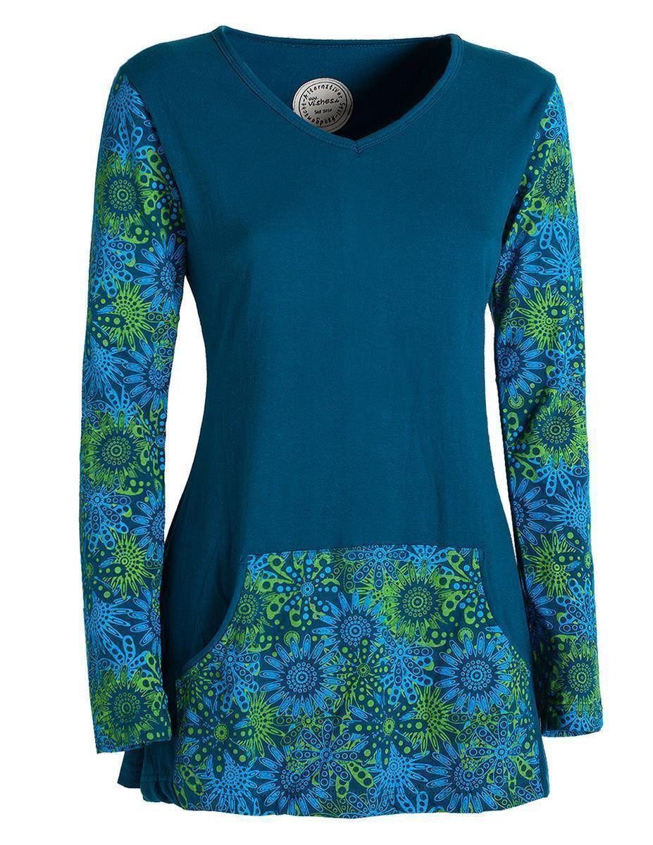 Vishes Tunikakleid Longshirt Damen Langarm Tunika Mandala Print Baumwolle Alternative Mode, Boho, Hippie, Ethno, Festival