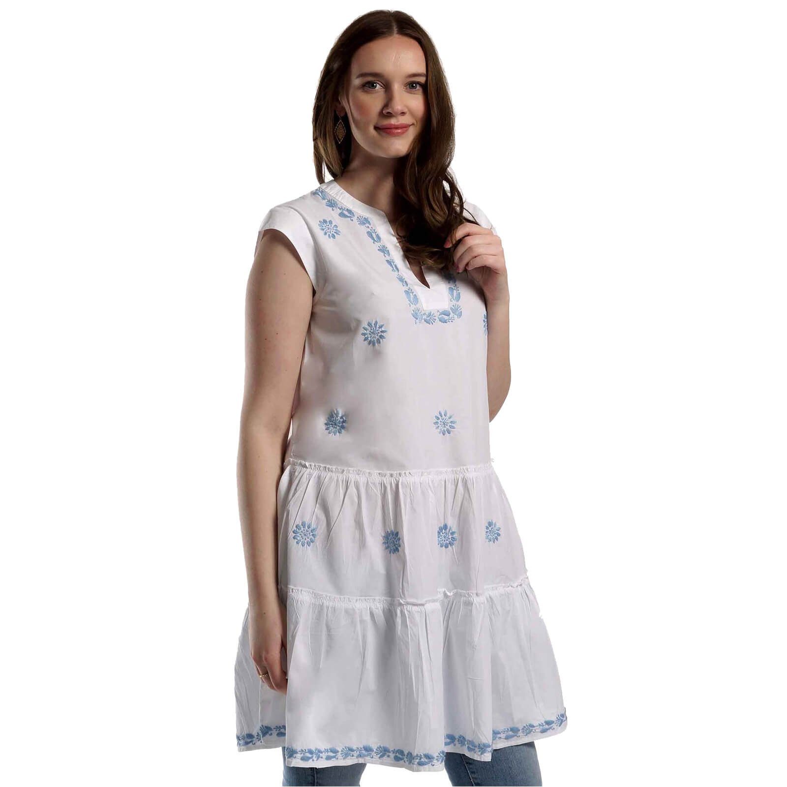 Damen Kleider baltic blue Strandkleid Damen Tunika Kleid Vivian - Besticktes Sommerkleid mit 3/4-Arm aus Baumwolle
