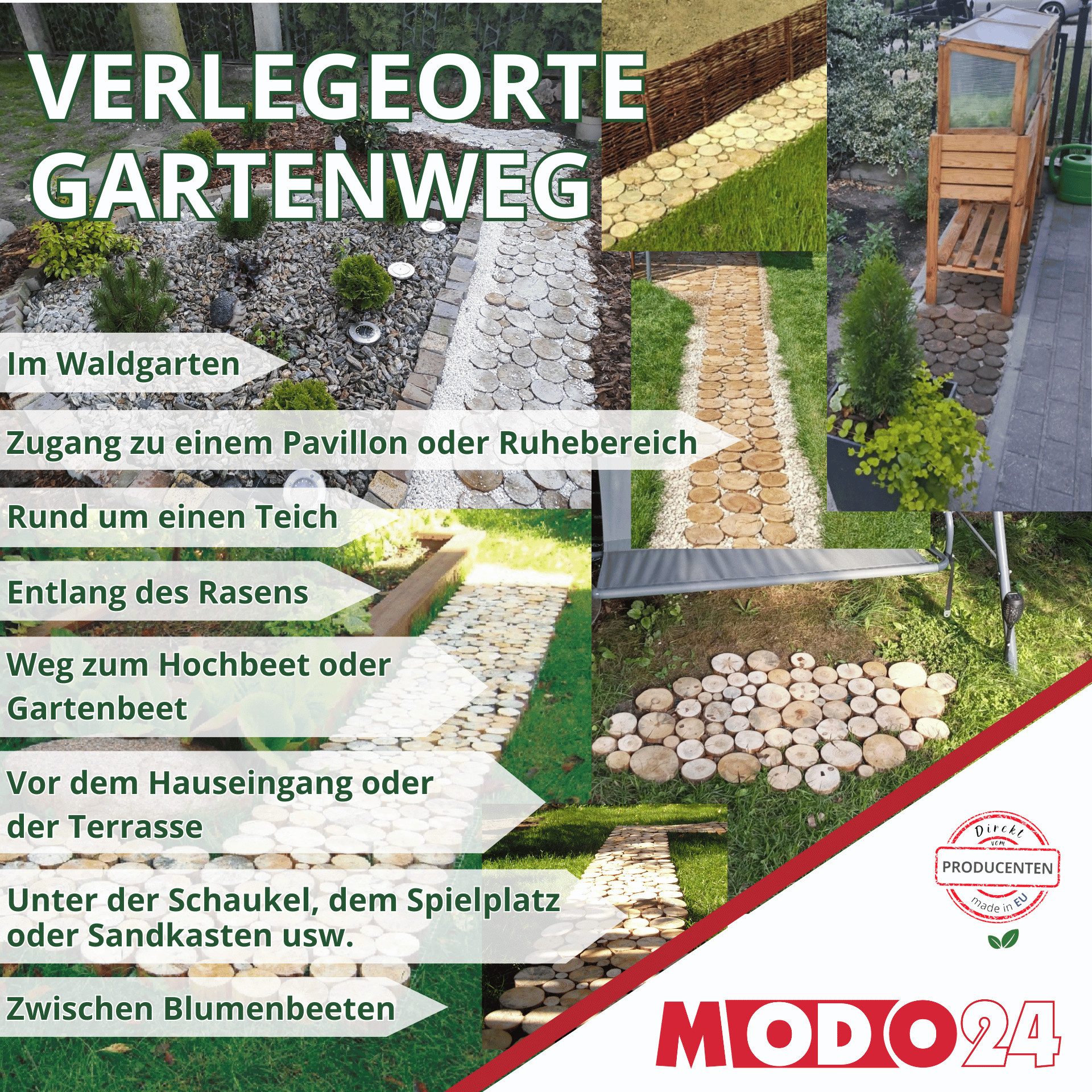 Modo24 Gartensteg Gartenweg aus Holz, Gehweg Holzweg Trittplatten Holzscheiben-Weg, 1-St., Gartenplatten Bodenplatten Holzpfad Gartenweg Nachhaltig FSC Holz