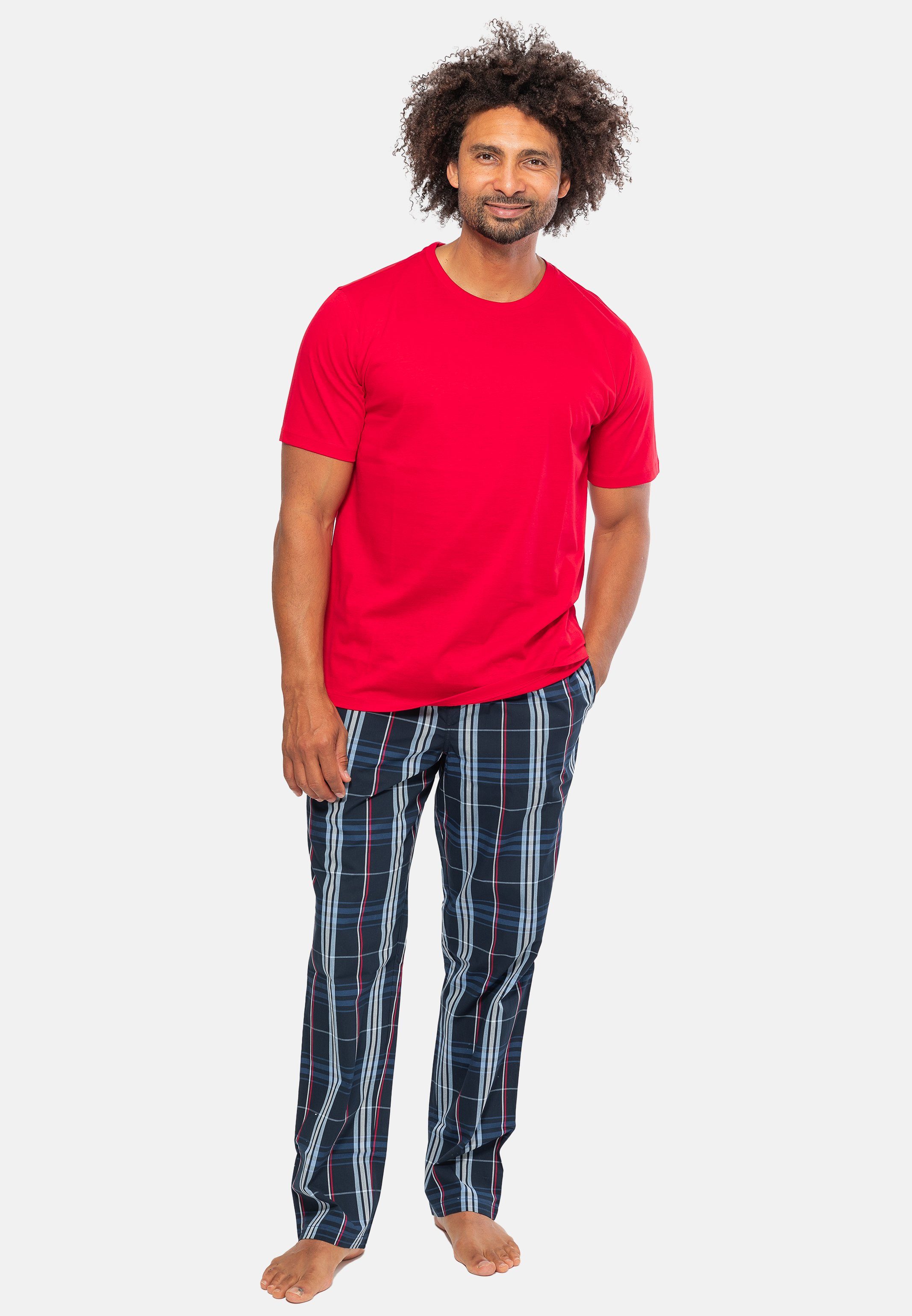 Schiesser Pyjama Summer - Mix (Set, 2 tlg) Schlafanzug - Baumwolle - Set  aus T-Shirt und langer Hose, Bester Tragekomfort
