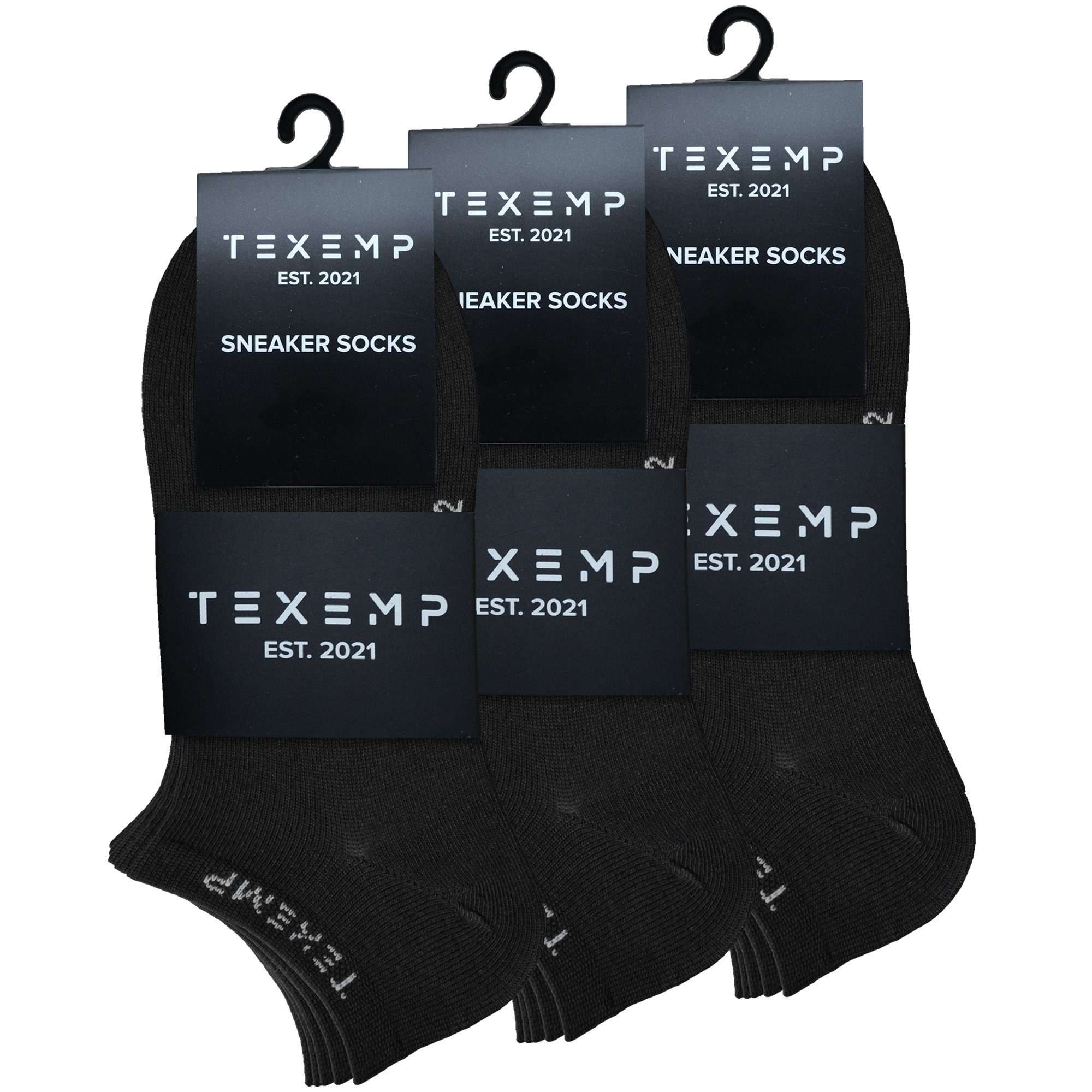 TEXEMP Sneakersocken 15 Paar Snekaer Socken Herren & Damen Baumwolle Sport Freizeit Kurz (Packung, 15-Paar) Langlebig & Robust Schwarz