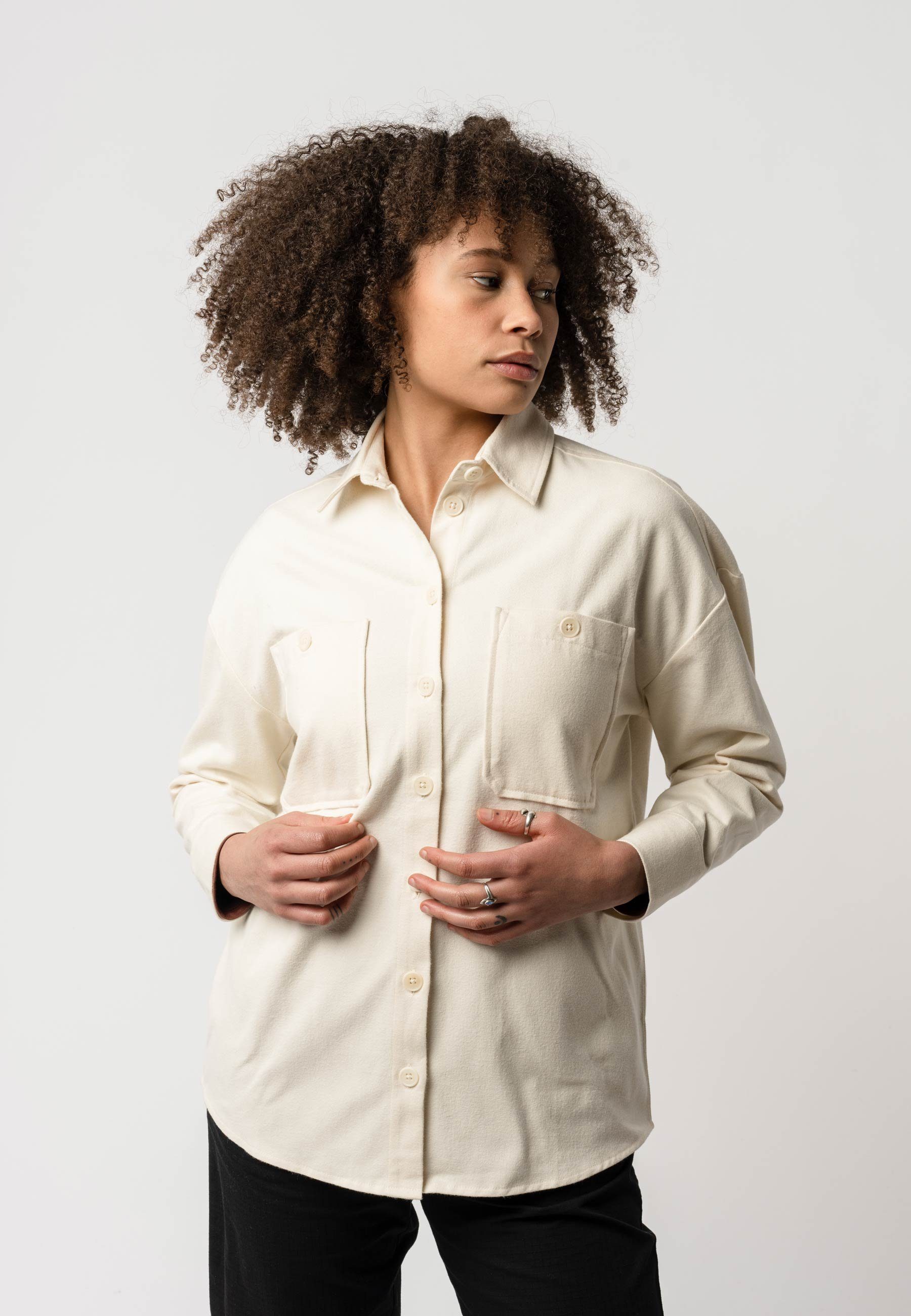 MELA Langarmhemd Overshirt Style esha Aufgesetzte cream Brusttasche