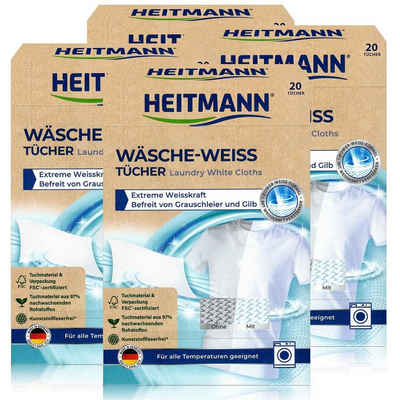 HEITMANN Textilfarbe Heitmann Wäsche Weiss Tücher (20 Tücher) - Kraftvolles Weiß (4er Pack)