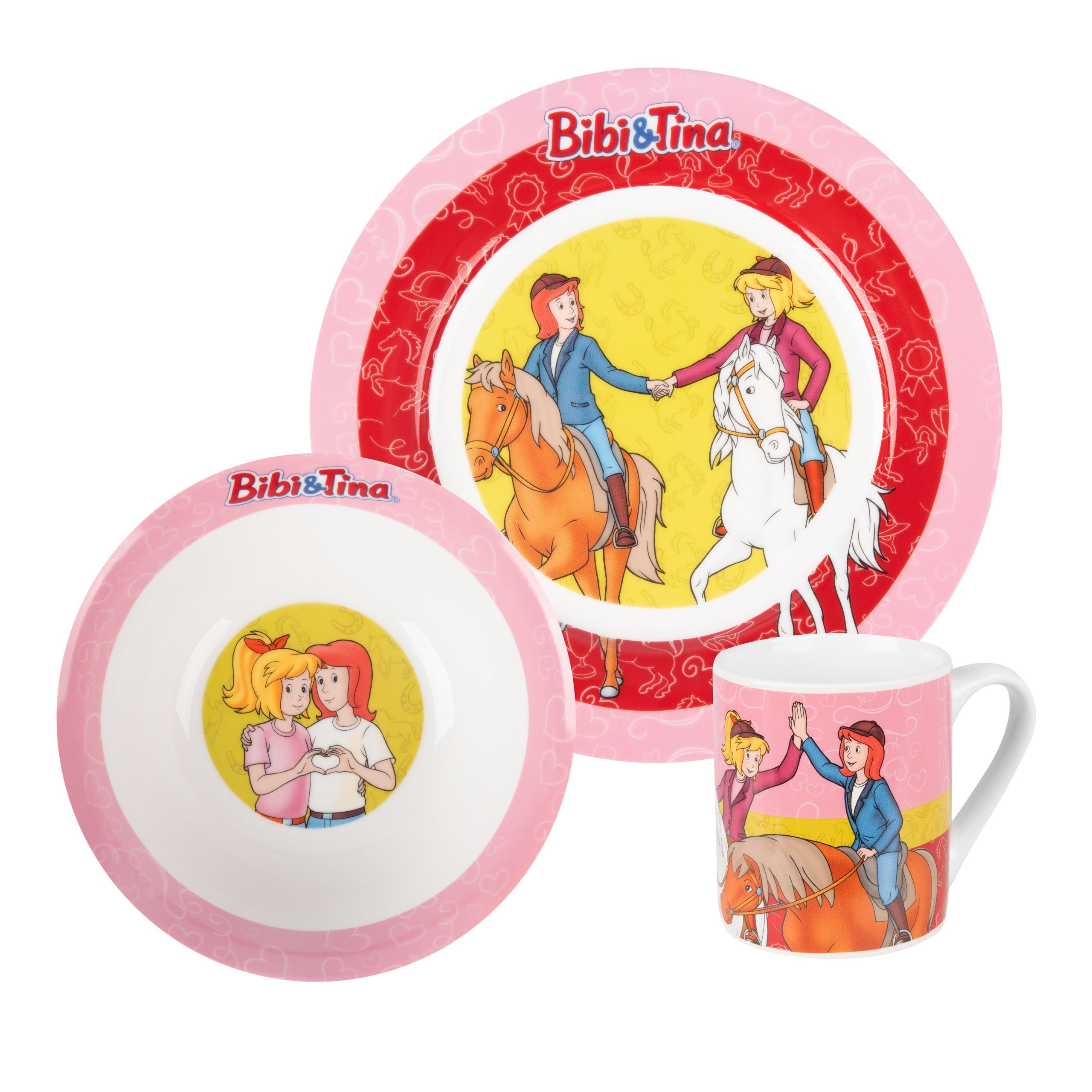 United Labels® Frühstücks-Geschirrset Bibi & Tina - Pferde, Set 3-tlg., 1 Personen, Porzellan