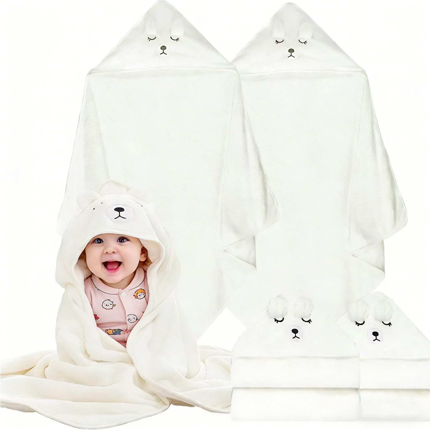 Mutig Kapuzenhandtuch 2 Stück Kapuzenhandtuch für Babys, 80x80 cm, (Babybadetuch aus Korallenvlies, für Kinder von 0, 1, 2, 3, 4, 5 Jahren), Handtücher für Babys und Neugeborene, weich & saugfähig