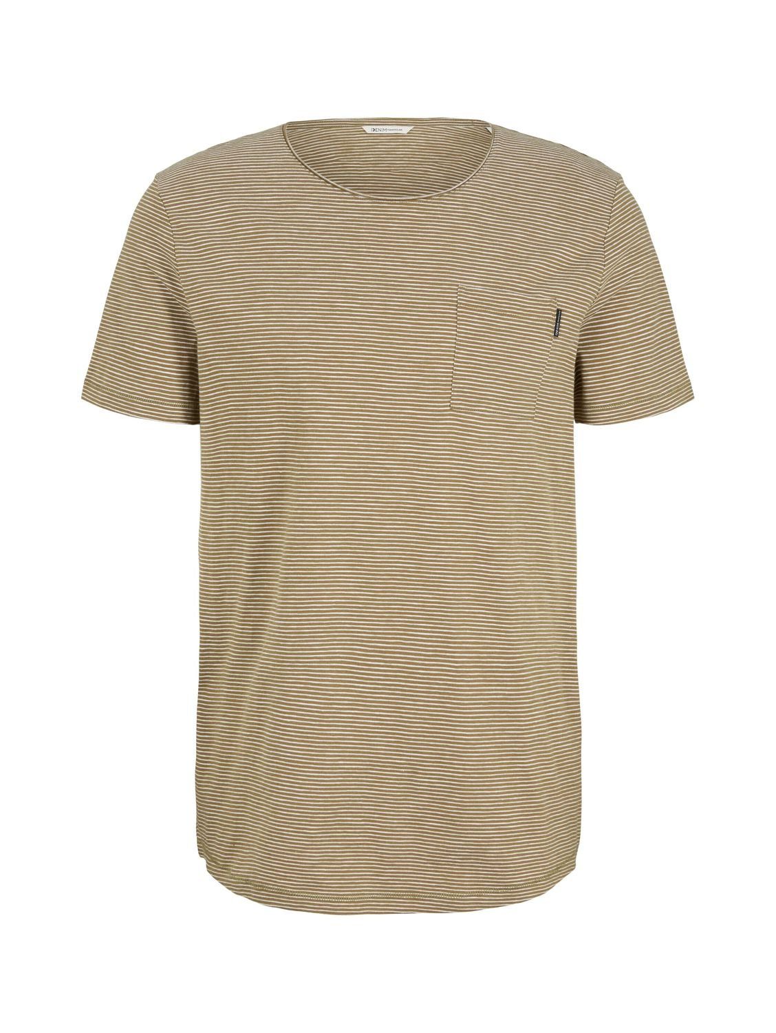 TOM TAILOR Denim T-Shirt STRIPE (1-tlg) aus Baumwolle Green White yd Stripe 29886