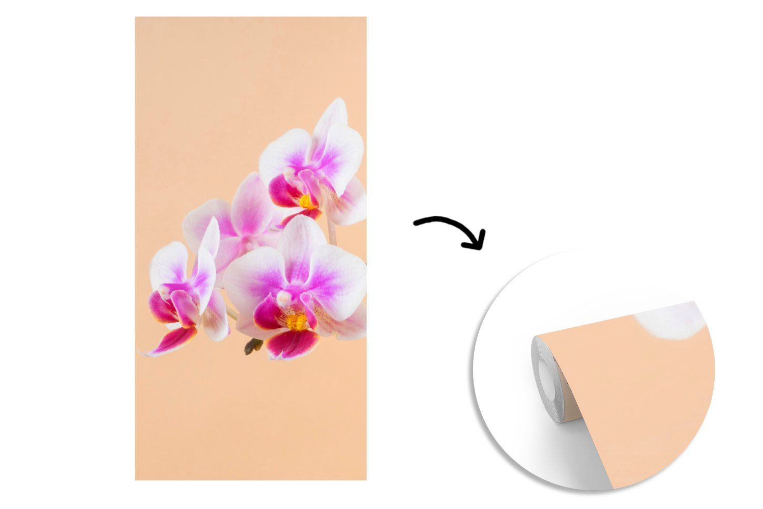 MuchoWow Fototapete Weiße Matt, (2 rosa Vliestapete bedruckt, Fototapete Wohnzimmer und Schlafzimmer St), Küche, für Orchidee