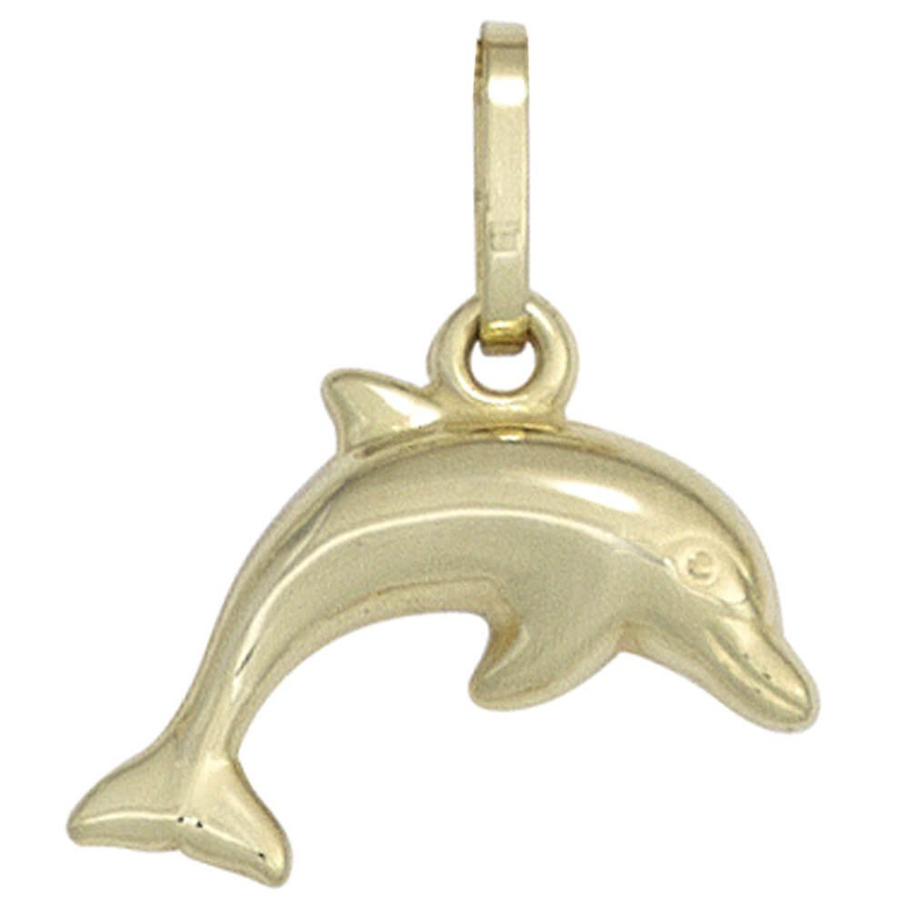 Schmuck Krone Kettenanhänger Anhänger Delfin Delphinchen aus 333 Gold Gelbgold Halsschmuck Kinder, Gold 333