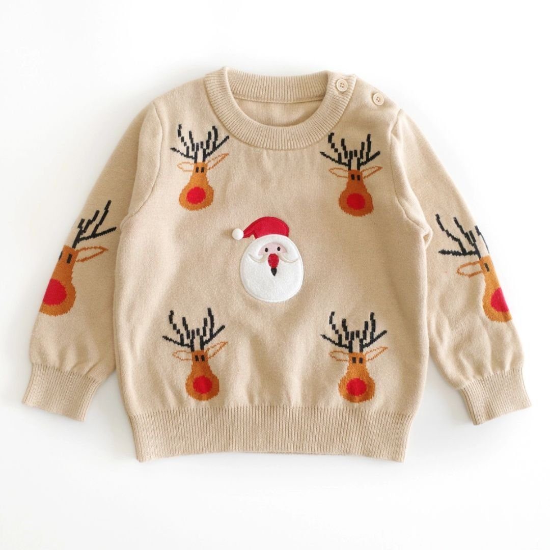 suebidou Weihnachtspullover Bestickter Pullover mit Weihnachtsmann mit Weihnachtsmotiv Feinstrick