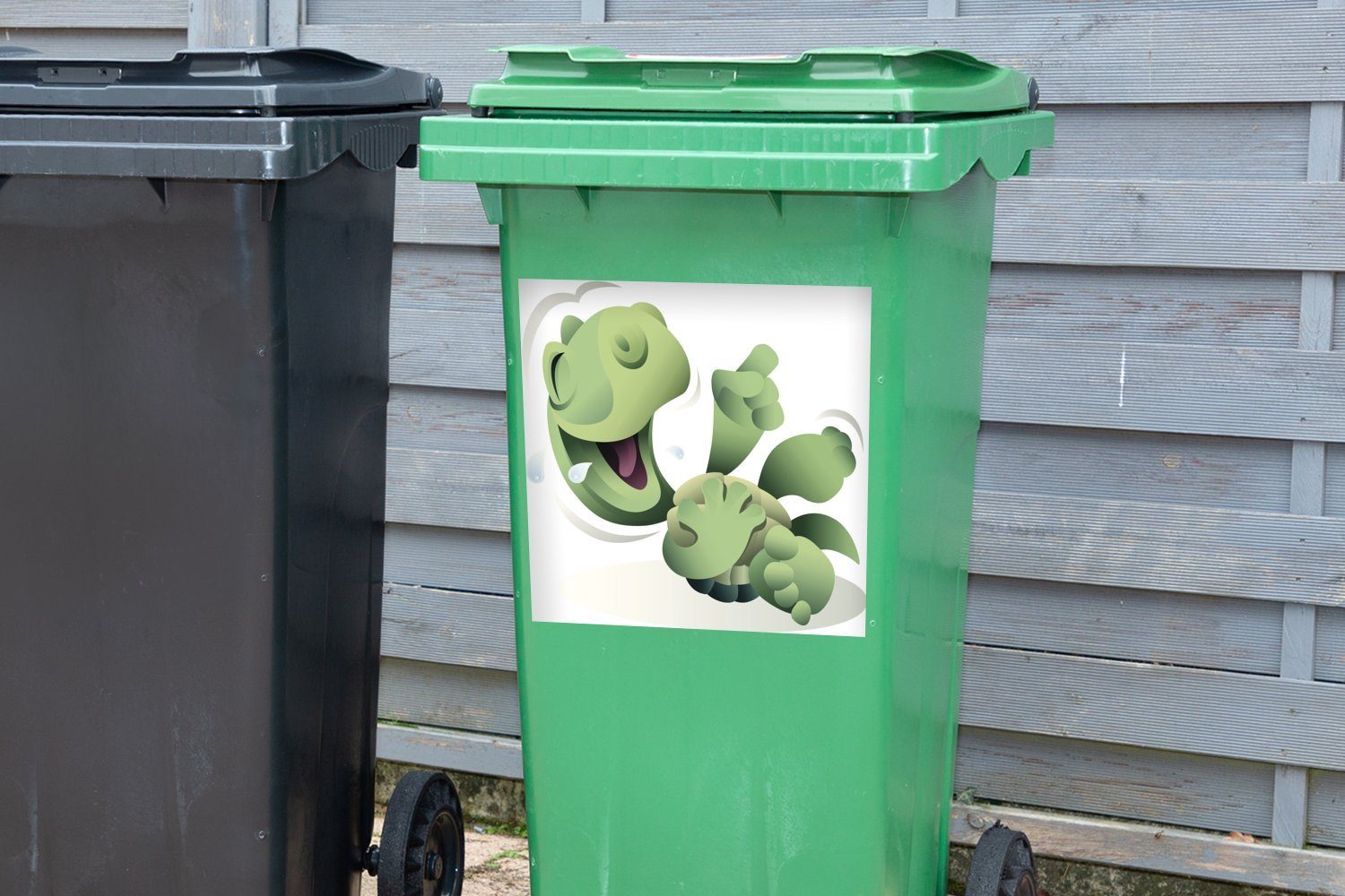 Schildkröte Mülleimer-aufkleber, St), Container, Mülltonne, laut lachenden Illustration Wandsticker einer MuchoWow grünen (1 Abfalbehälter Sticker,