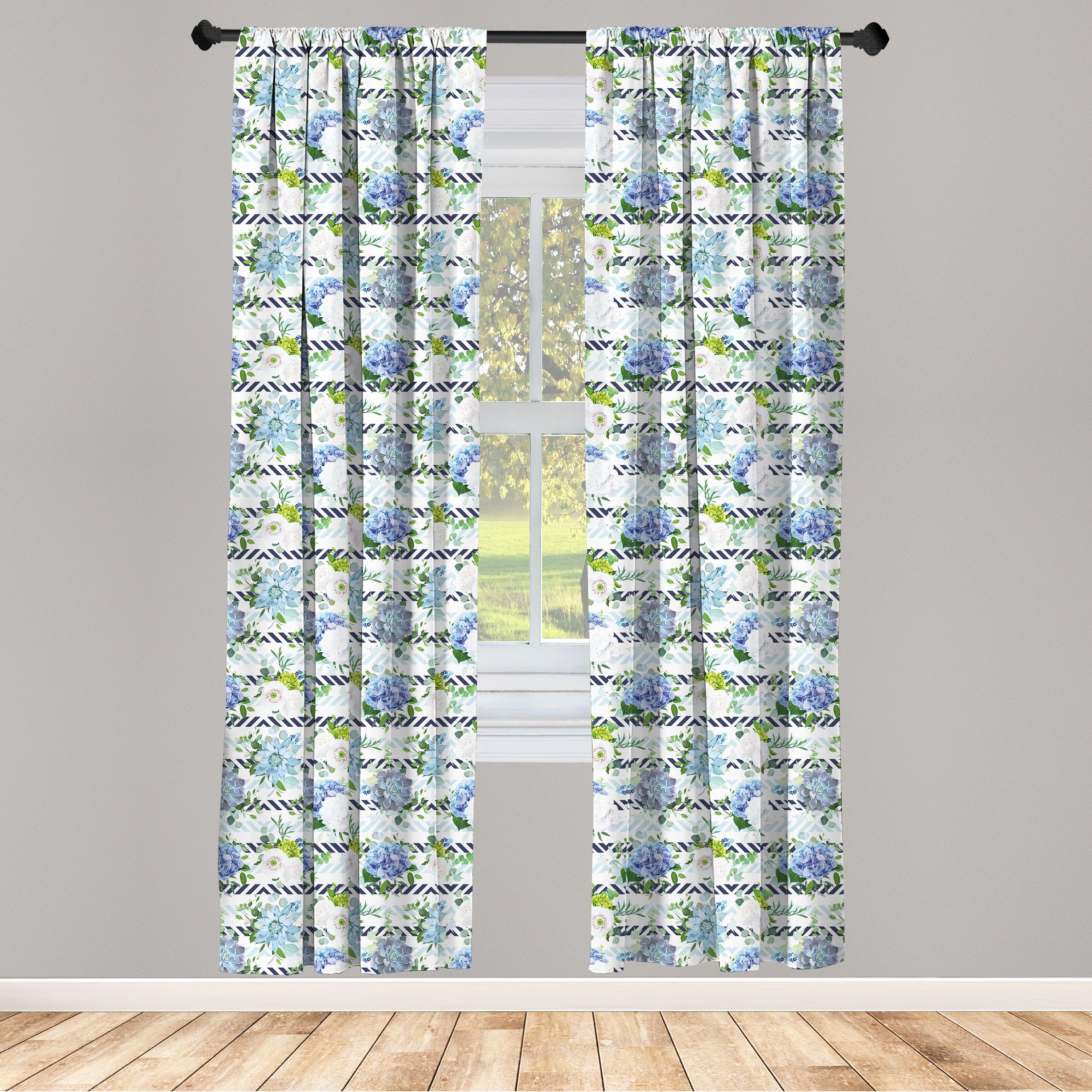 Gardine Vorhang für Wohnzimmer Schlafzimmer Dekor, Abakuhaus, Microfaser, Hortensie Frische Blumen auf Streifen