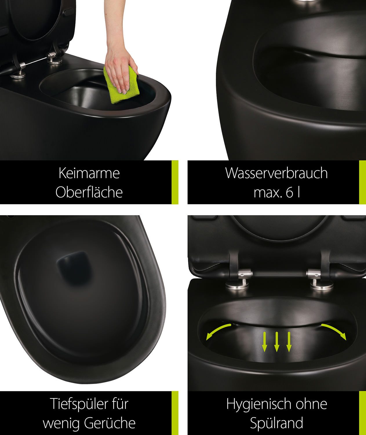 aquaSu Tiefspül-WC, Wand WC, spülrandlos, Schwarz, günstig online kaufen