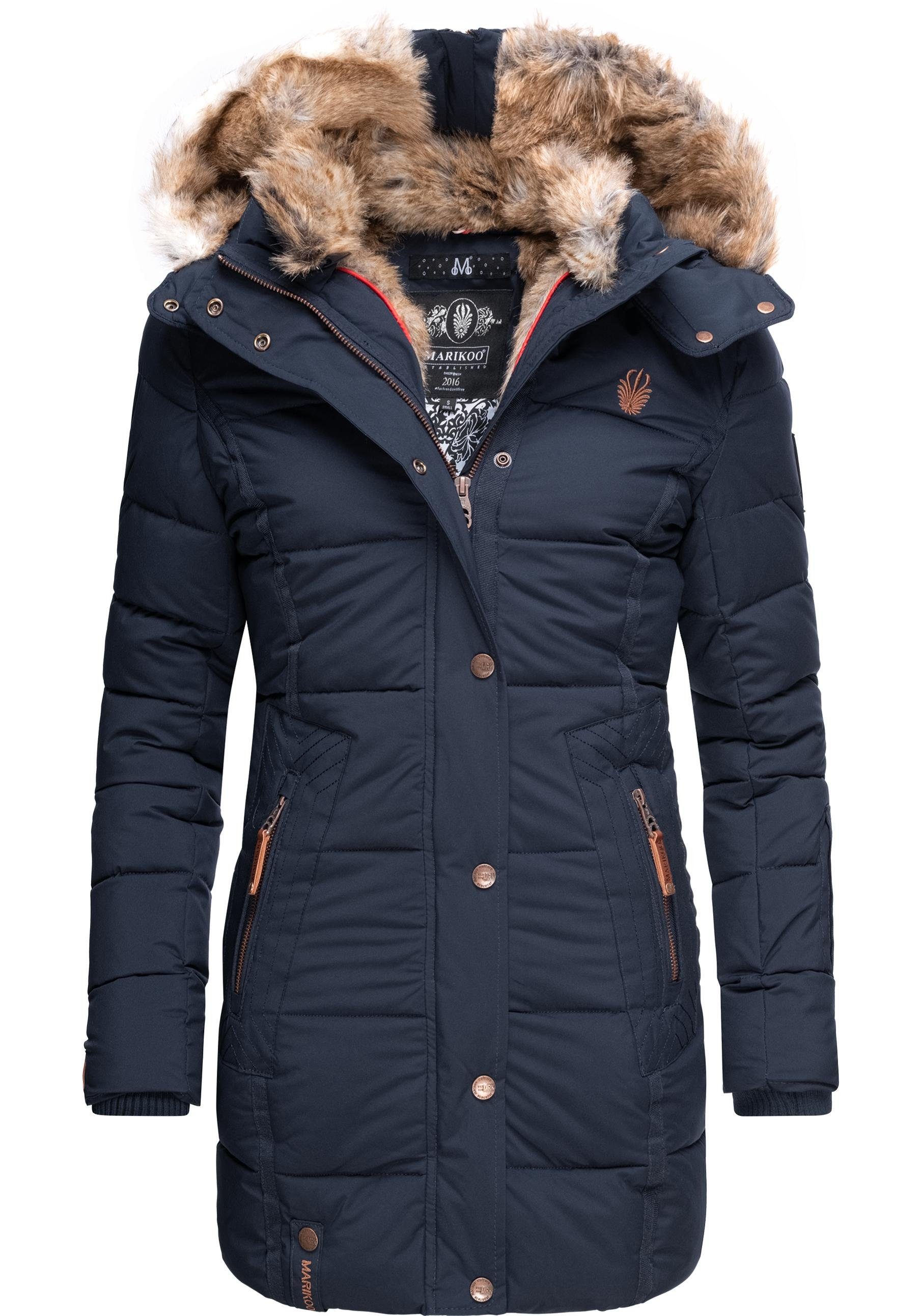 Marikoo Wintermantel Lieblings Jacke stylischer Winter Steppmantel m. Kunstpelz-Kapuze