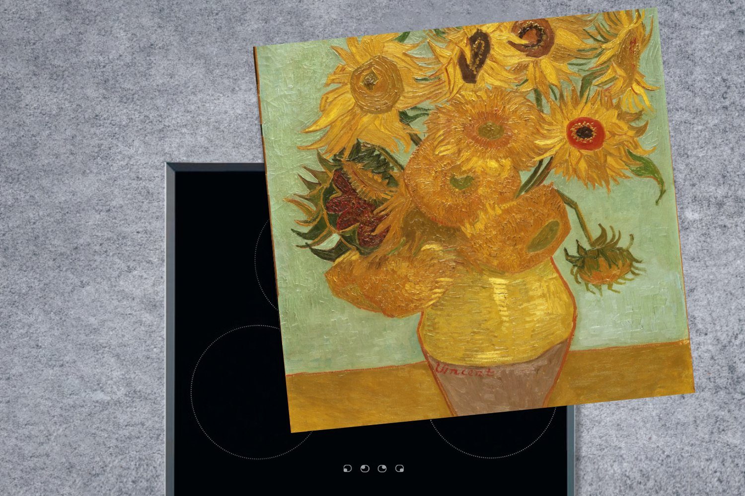 (1 cm, Vincent Herdblende-/Abdeckplatte - Arbeitsplatte Gogh, MuchoWow Sonnenblumen 78x78 für tlg), van Ceranfeldabdeckung, Vinyl, küche