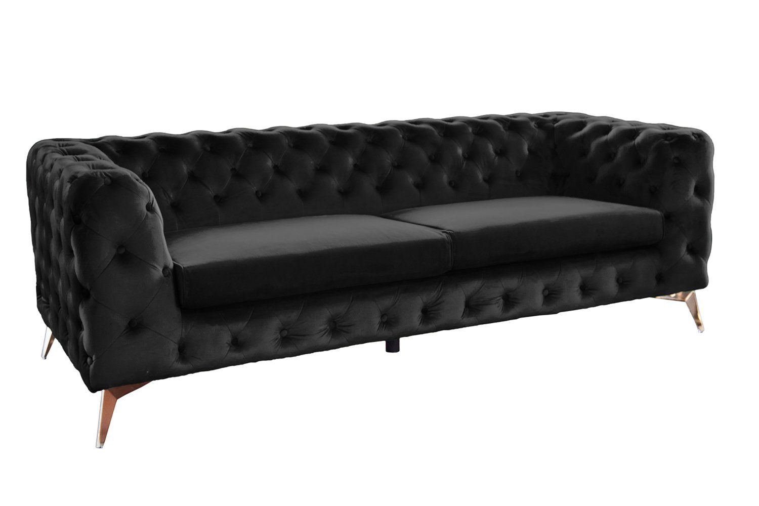 KAWOLA 3-Sitzer NARLA, Sofa schwarz Velvet versch. Chesterfield Farben