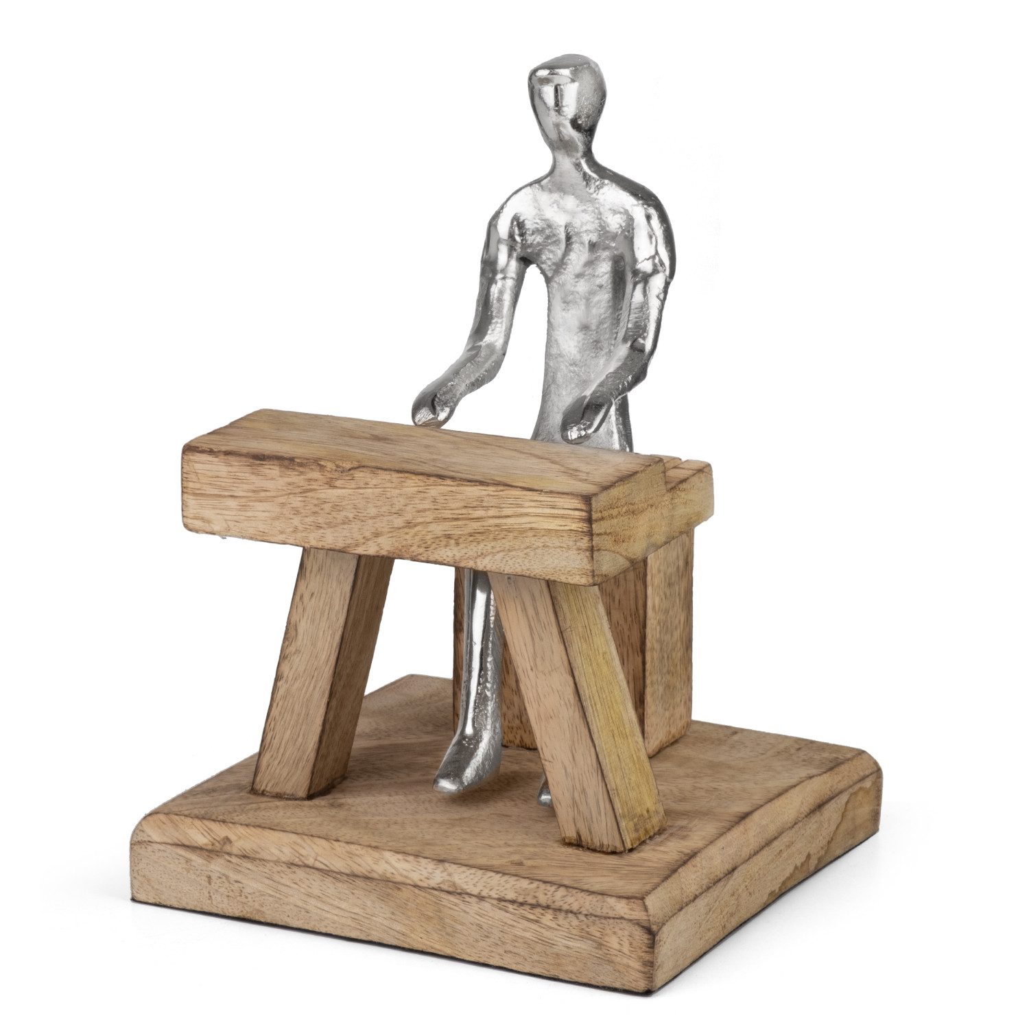 Skulptur Pianist-Figur mit Klavier aus Aluminium auf Holzsockel