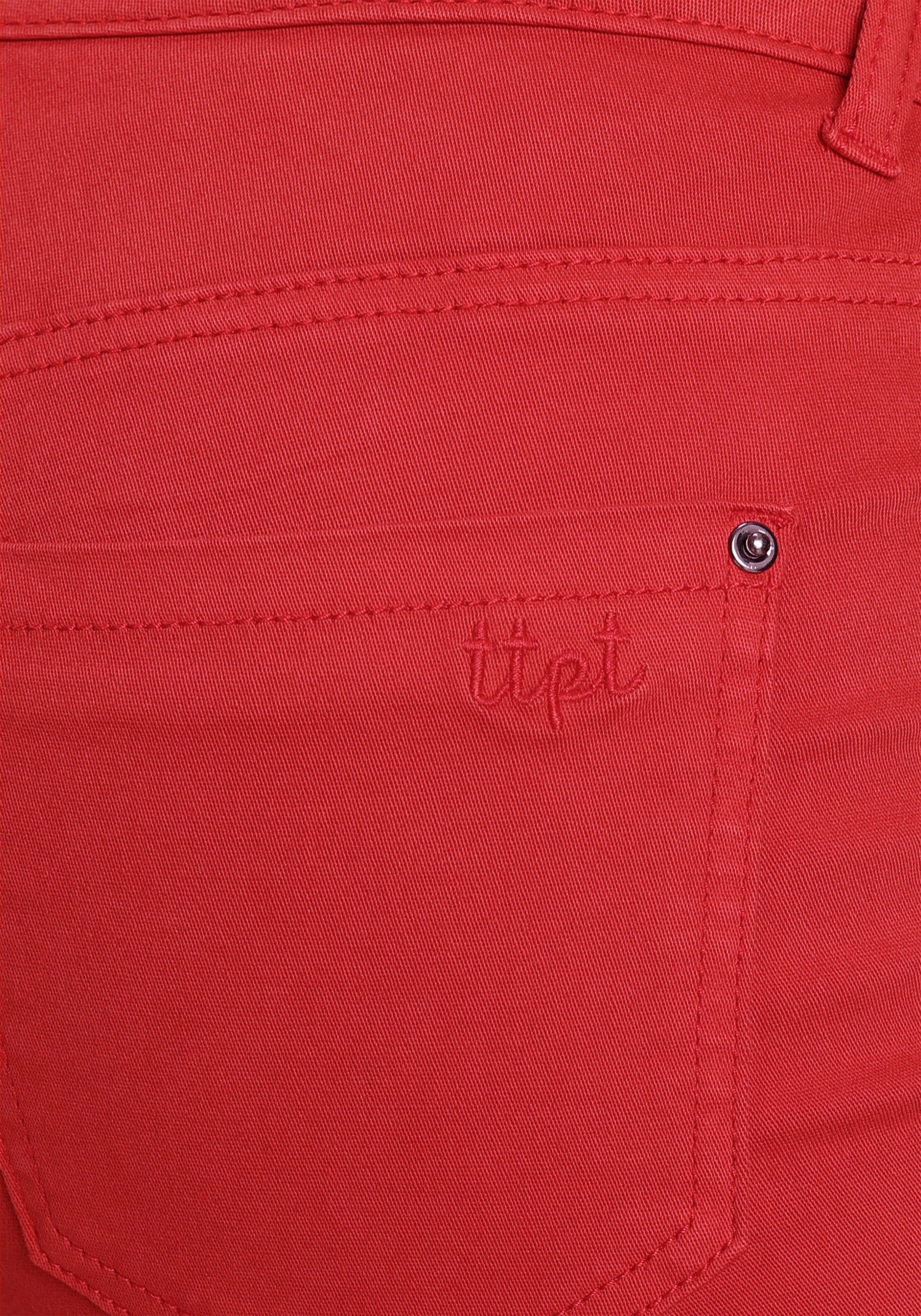 TAILOR Lederoptik) Team TOM Polo elastischer mit Gürtel Twill-Qualität in rot (2-tlg., Röhrenhose in