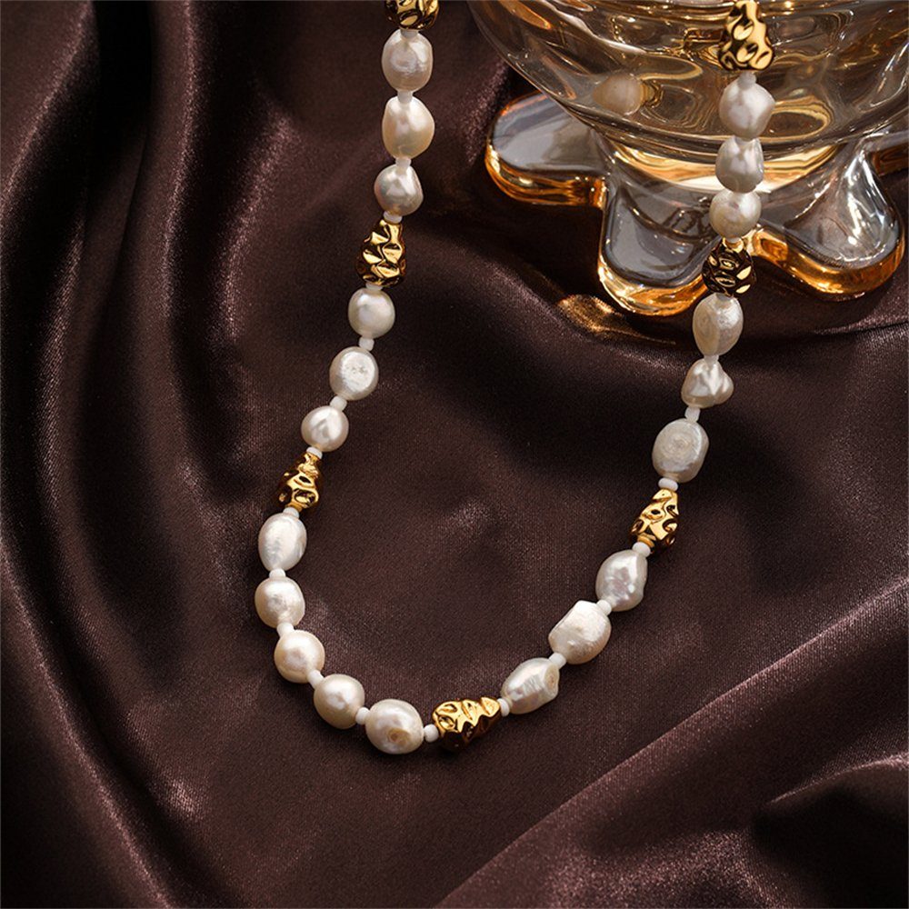 Süßwasserperlen Rouemi Perlenkette Vintage Damen Collier Perlenkette Elegante Halskette,
