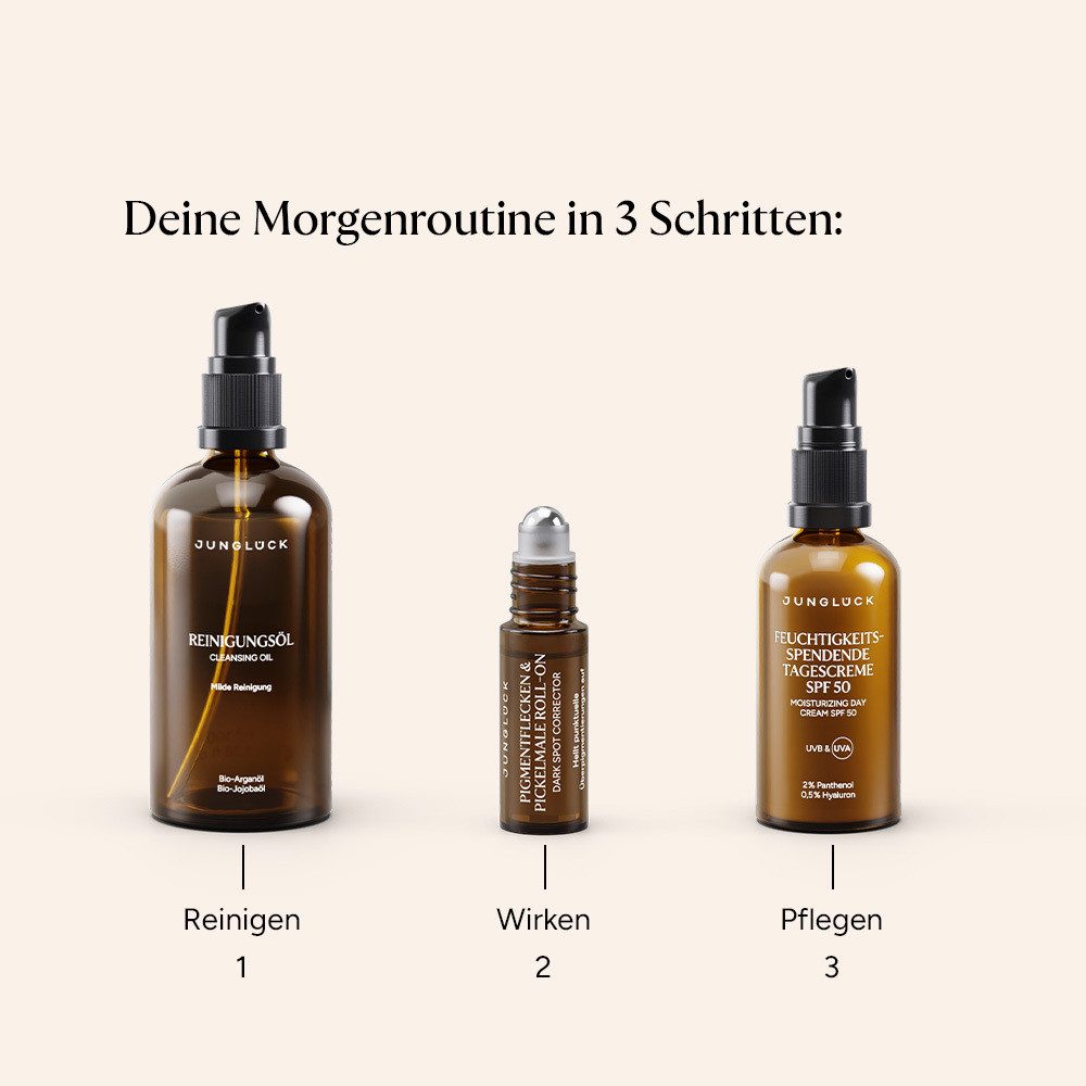 JUNGLÜCK Hautpflege-Set Set Pigmentflecken & Pickelmale aufhellen mit SPF 50, 1-tlg., Sorgt für ein gepflegtes, gleichmäßiges Hautbild