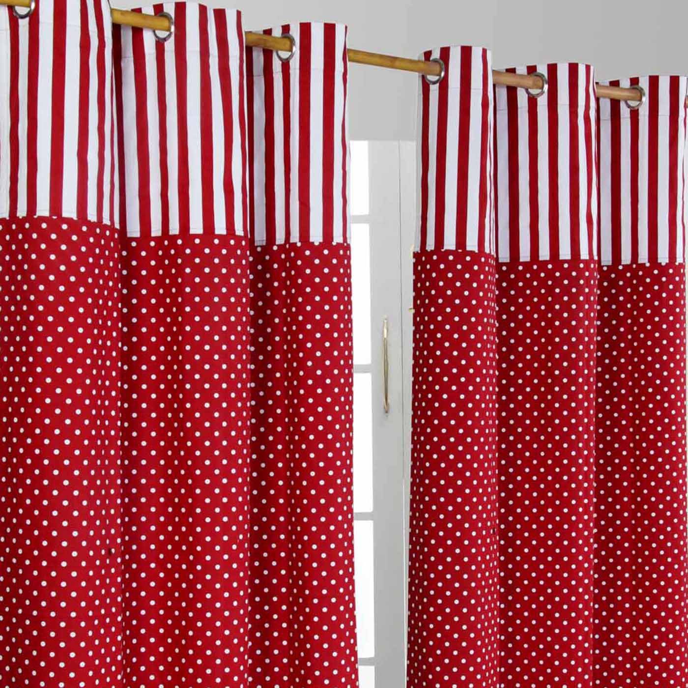 Homescapes Gardine Gardinen Polka Dots & Streifen rot 2er Set 137 x 117 cm