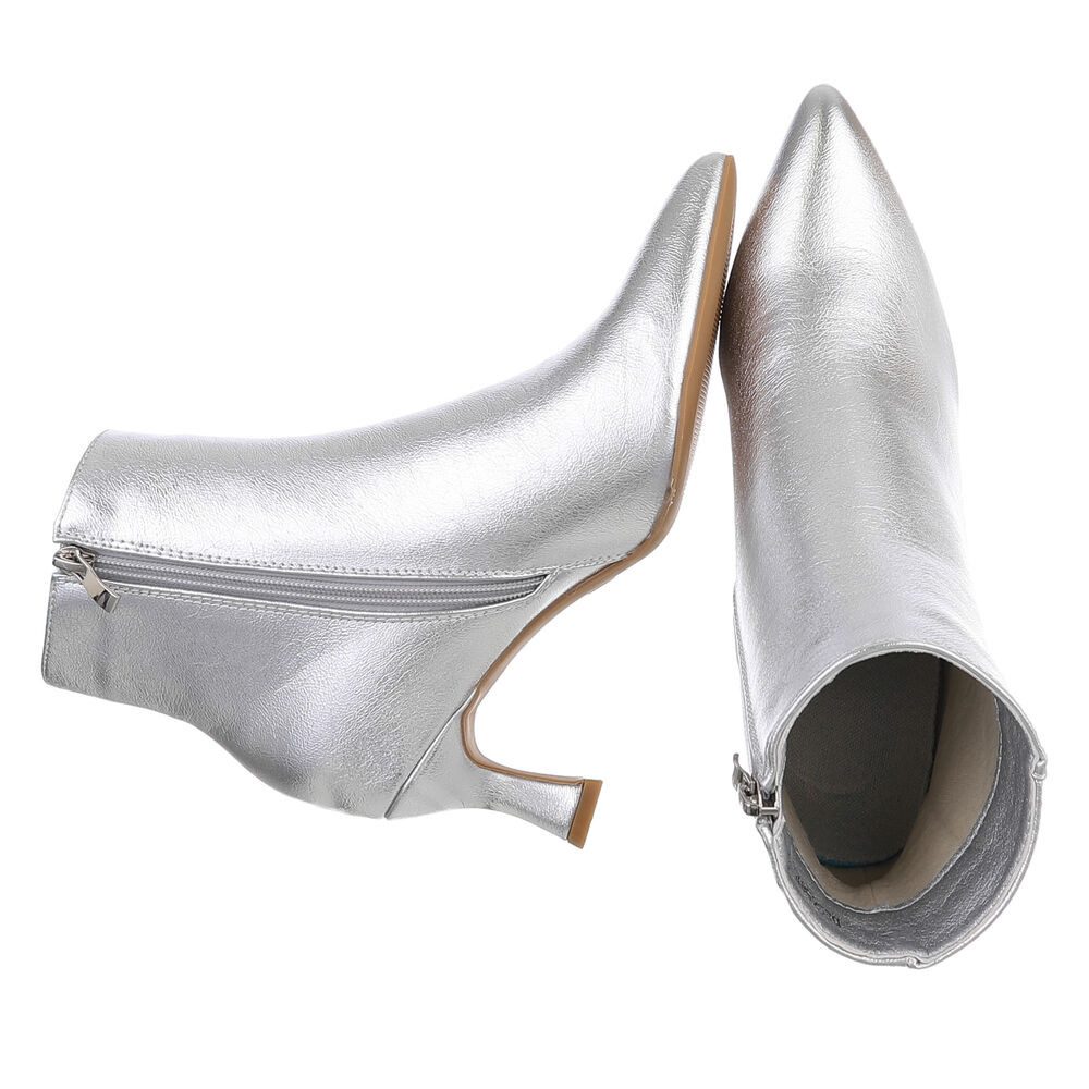 Ital-Design Stylische Damen-Stiefeletten mit Stickdetails für Alltag Stiefelette (91409467) Pfennig-/Stilettoabsatz Stiefeletten in Silber