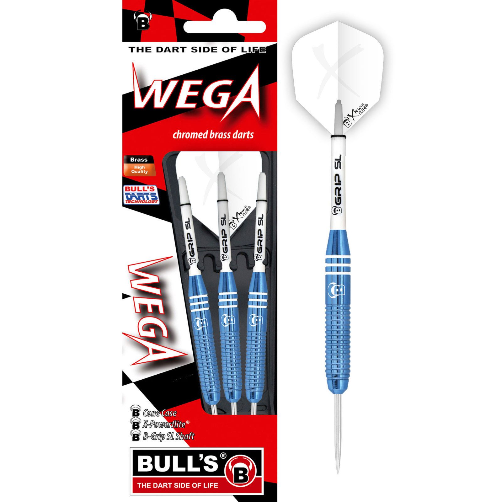 Dartpfeil BULL'S Steeldart Wega, Messing, 22 Gramm, Blau