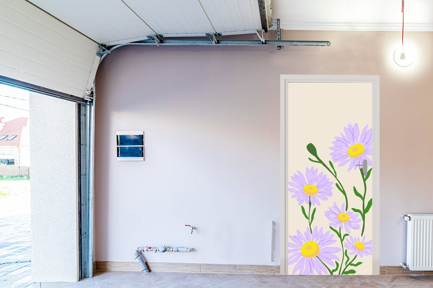 MuchoWow Türtapete Blume - Lila Matt, (1 bedruckt, Türaufkleber, Minimalismus, 75x205 für St), Fototapete - Tür, cm