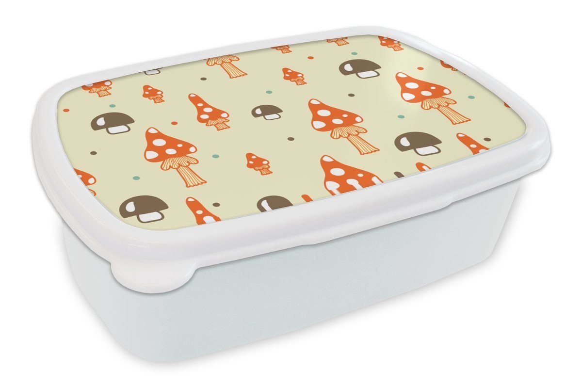 für Mädchen Lunchbox Kunststoff, Erwachsene, und Brotbox Jungs - Pilz weiß Orange, - MuchoWow Muster Kinder Brotdose, für (2-tlg), und