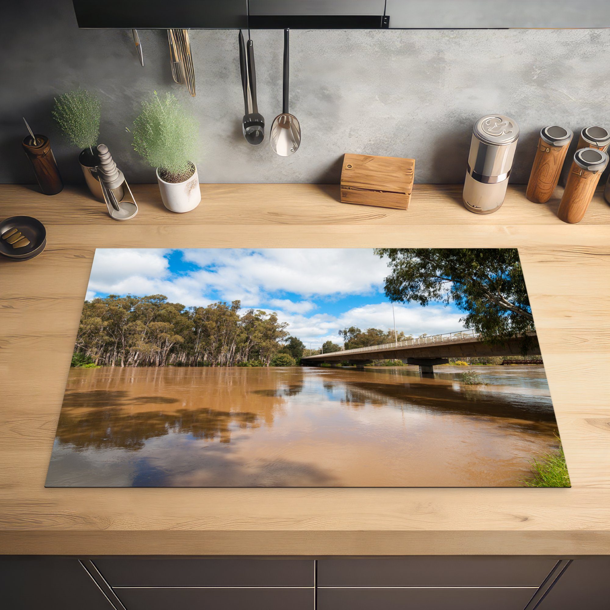 den cm, tlg), Herdblende-/Abdeckplatte Murray (1 die Brücke küche, 81x52 River in Australien, Schutz Ceranfeldabdeckung Induktionskochfeld über Vinyl, für MuchoWow