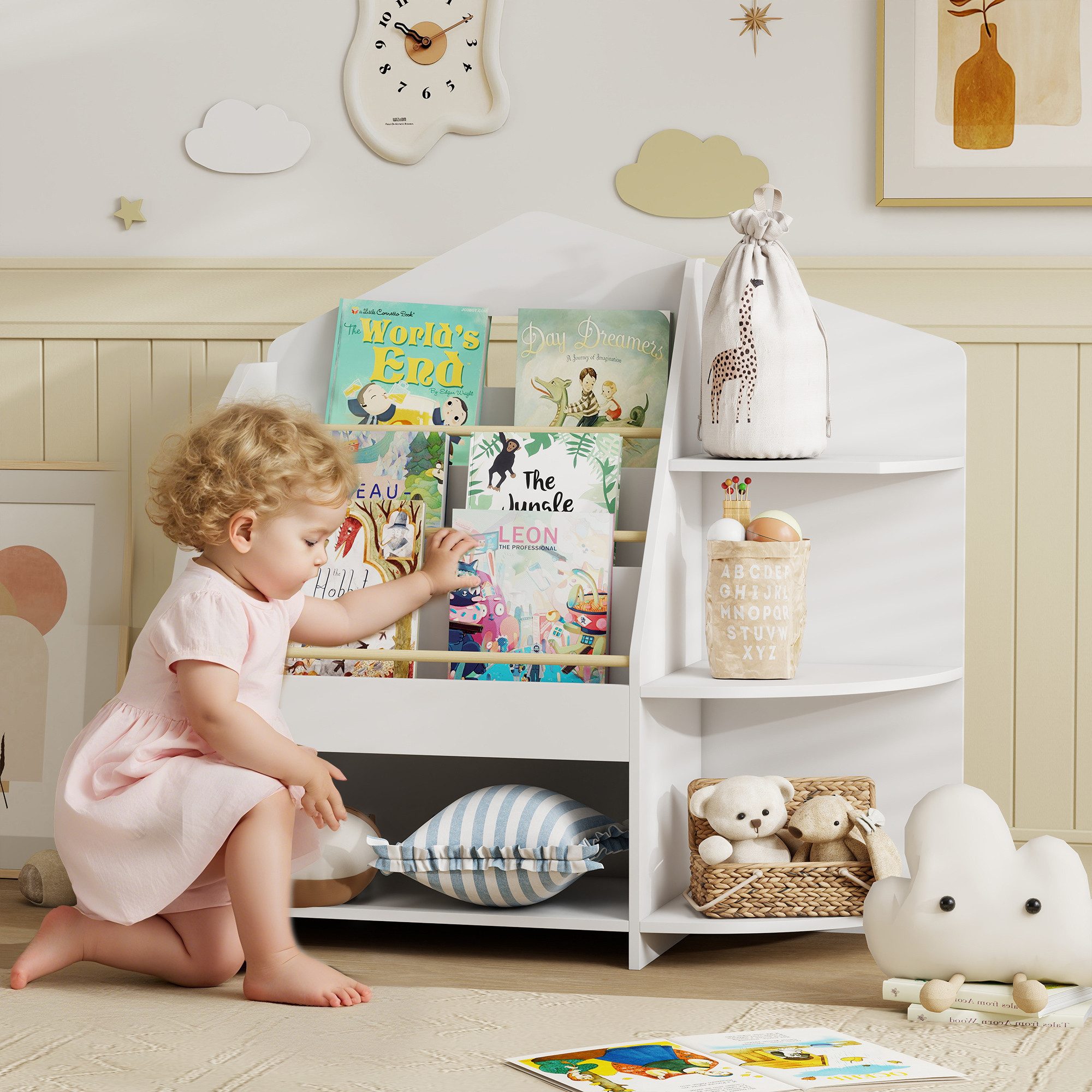 AIYAPLAY Kinderregal mit 7 Regalen, Bücherregal aus Holz 1-tlg., für Kinder günstig online kaufen