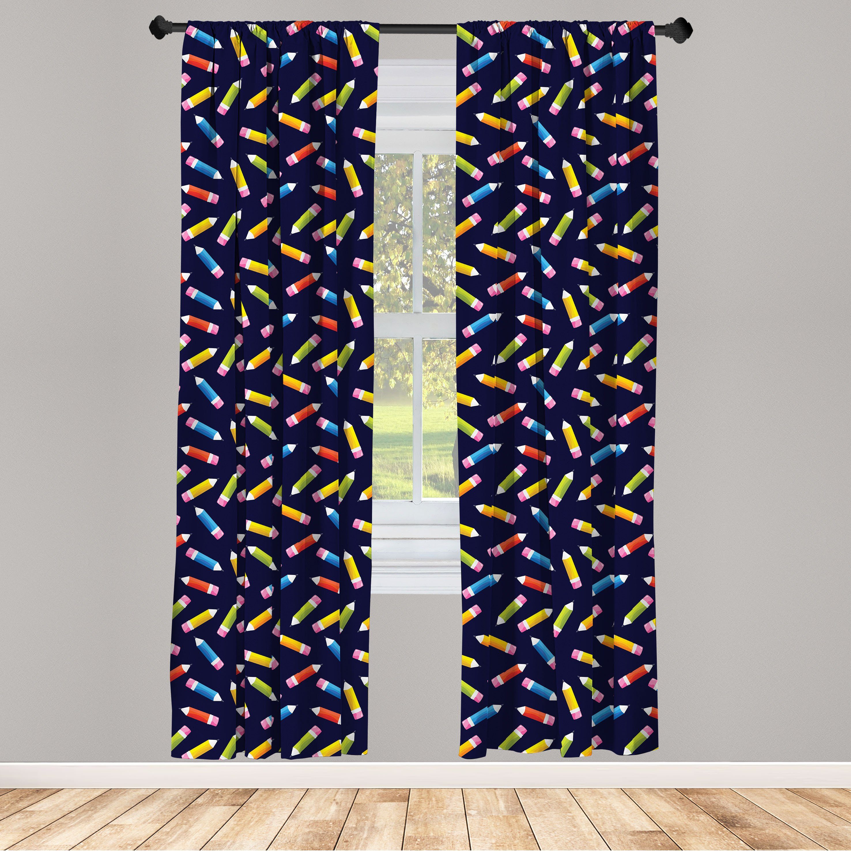 Gardine Vorhang für Wohnzimmer Schlafzimmer Dekor, Abakuhaus, Microfaser, Bunt Schule Farbstiften Kunst