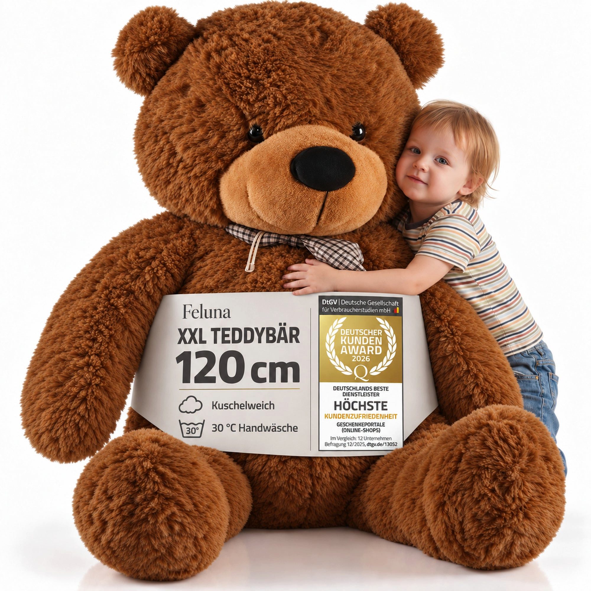 Feluna Kuscheltier Teddybär XXL Riesenkuschelbär Plüsch 120 cm – Weicher Plüschbär Kinder (Kuscheltier)