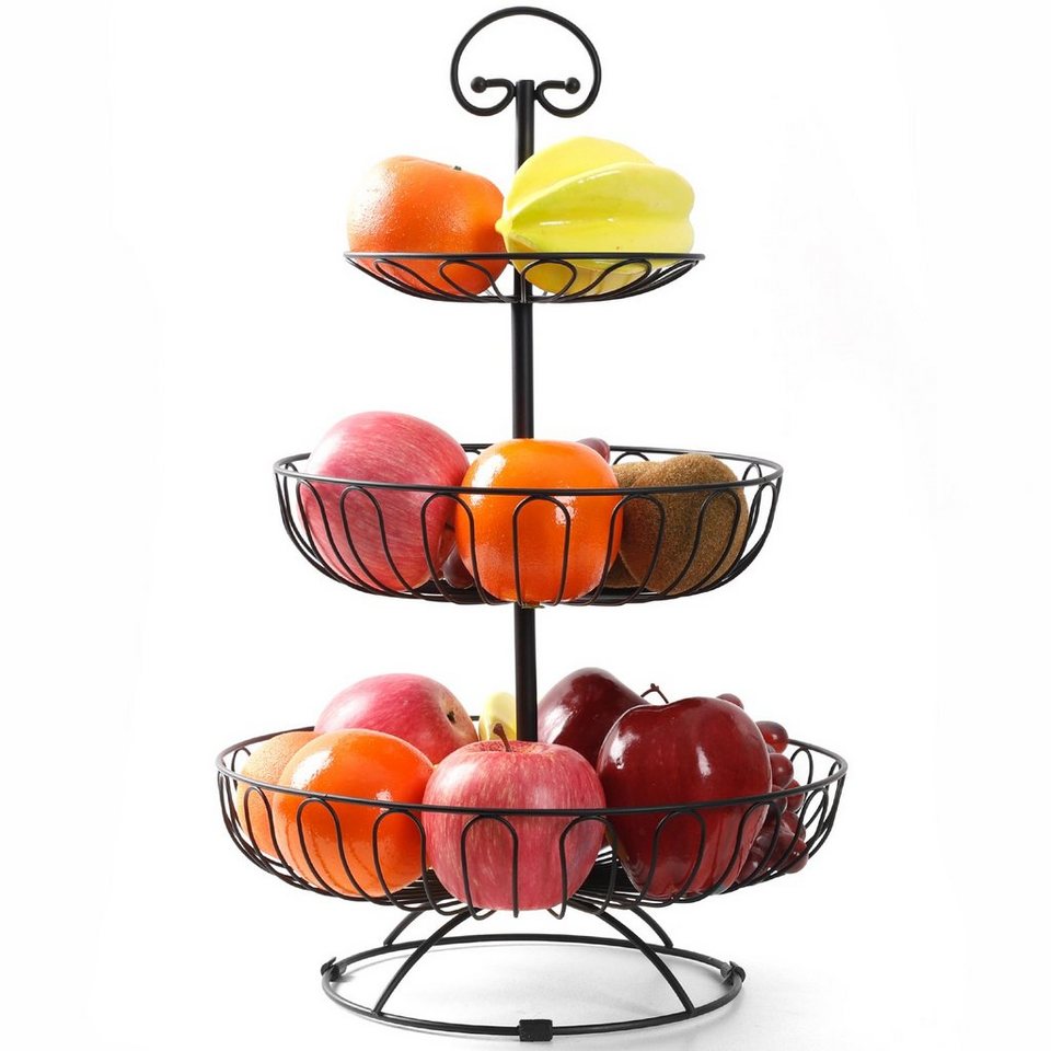 Obstschale Etagere Küche, Wohnzimmer Metall, aus Obstkorb Obstschale, Obst 30x30x46cm, 3 Stöckig für Gemüse Yorbay Schwarz, Halter