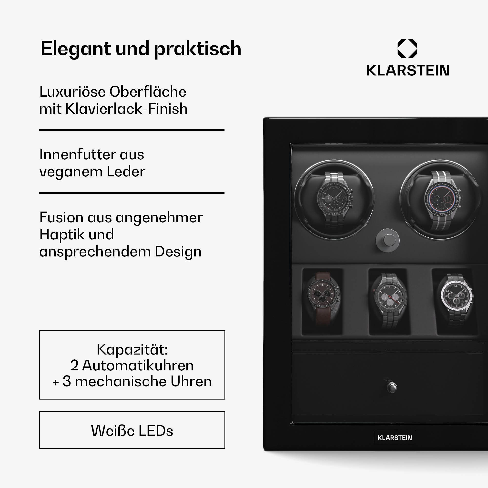 Klarstein Uhrenbeweger ChronoVault 2+3, Uhrenboxen Uhrenkasten Uhrenbeweger 5 Uhren