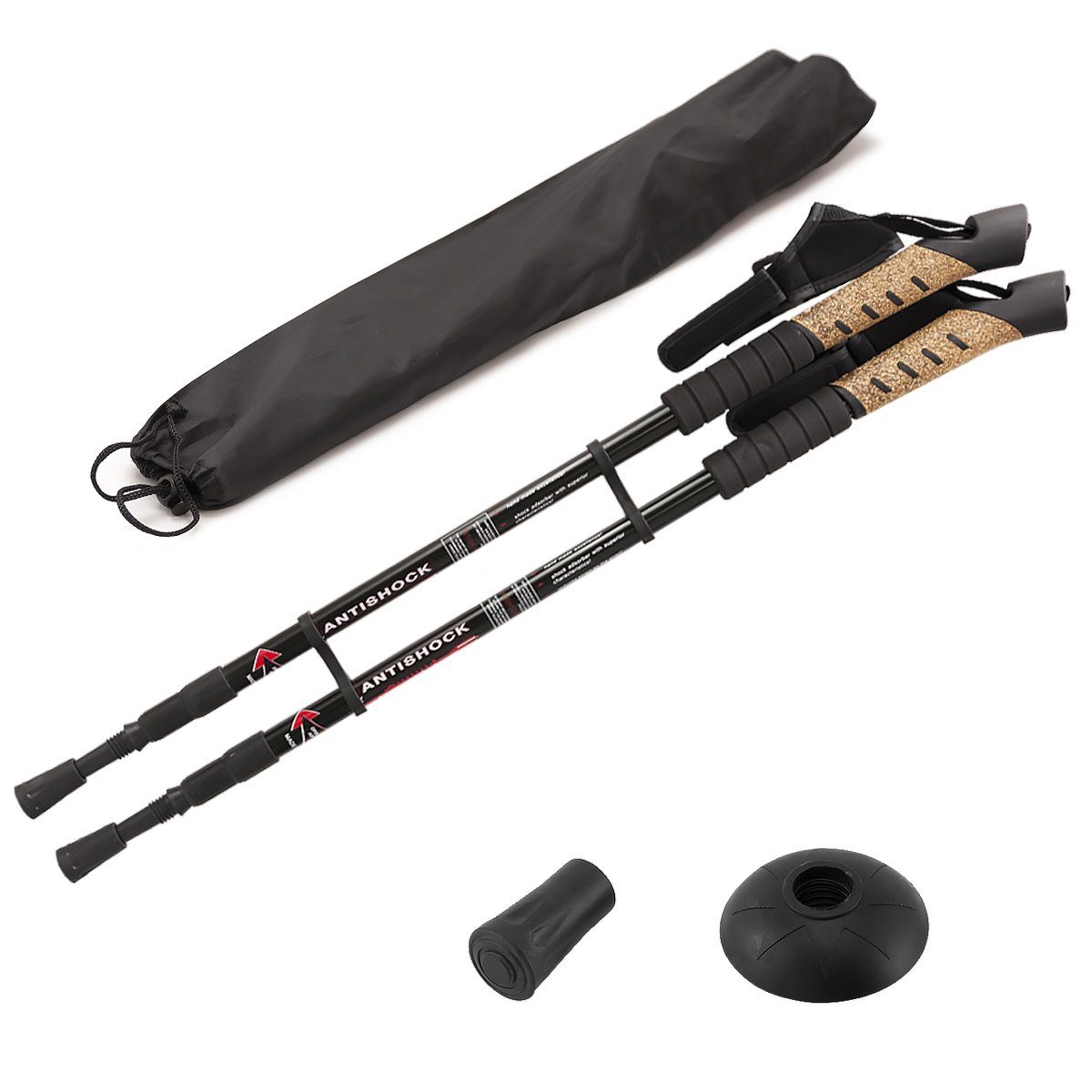 MidGard Nordic-Walking-Stöcke Teleskop Antischock Wanderstöcke aus Aluminiumlegierung mit Korkgriff (2 St), Leicht, mit ergonomischen Korkgriffen