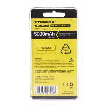 Nitecore Nitecore Li-Ion Akku Typ 21700 5000mAh NL2150RX mit USB-C Ein-/Ausgan Akku 5000 mAh (3,6 V)